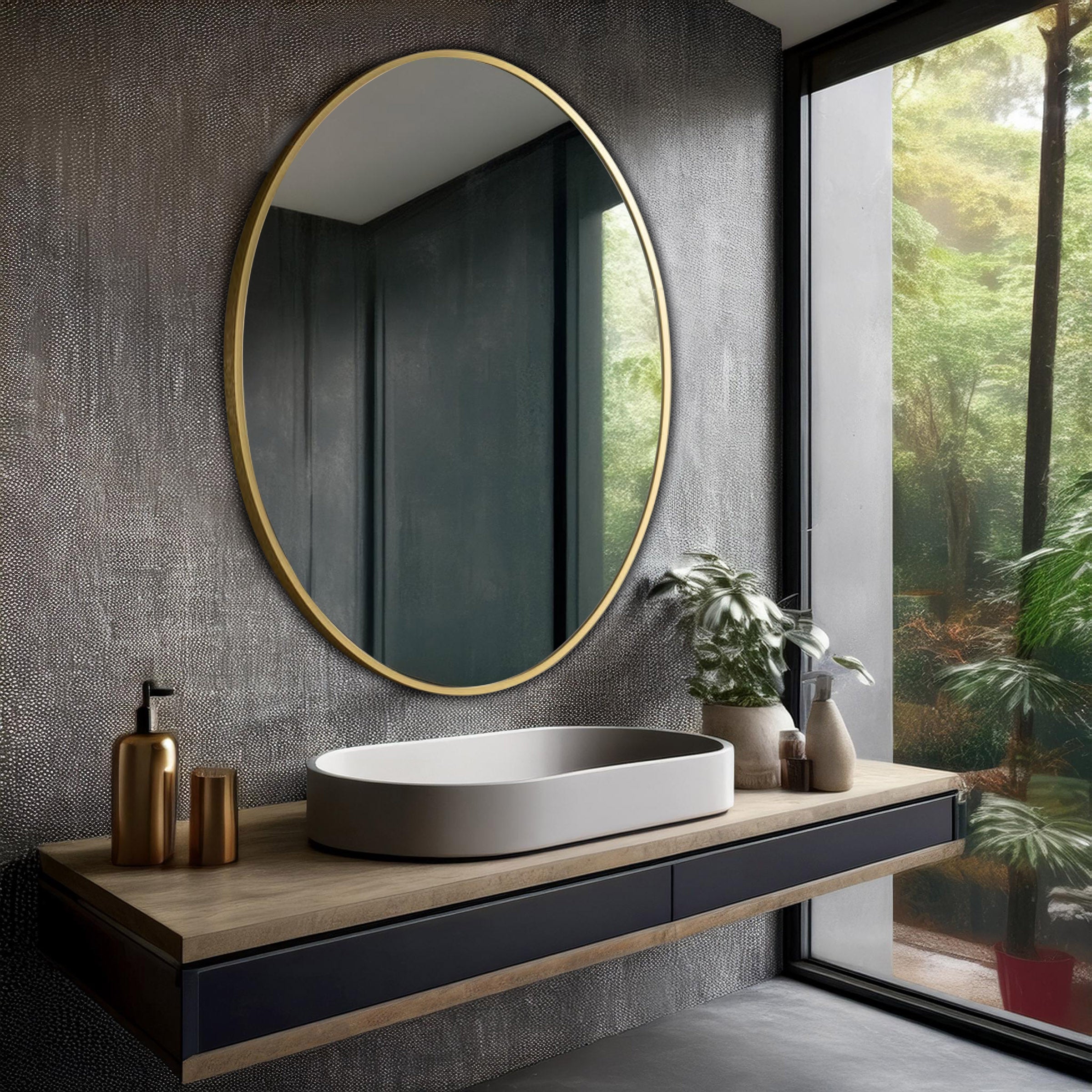 Aluminum Frame Mirror - Oval Shape 70cm x 50cm