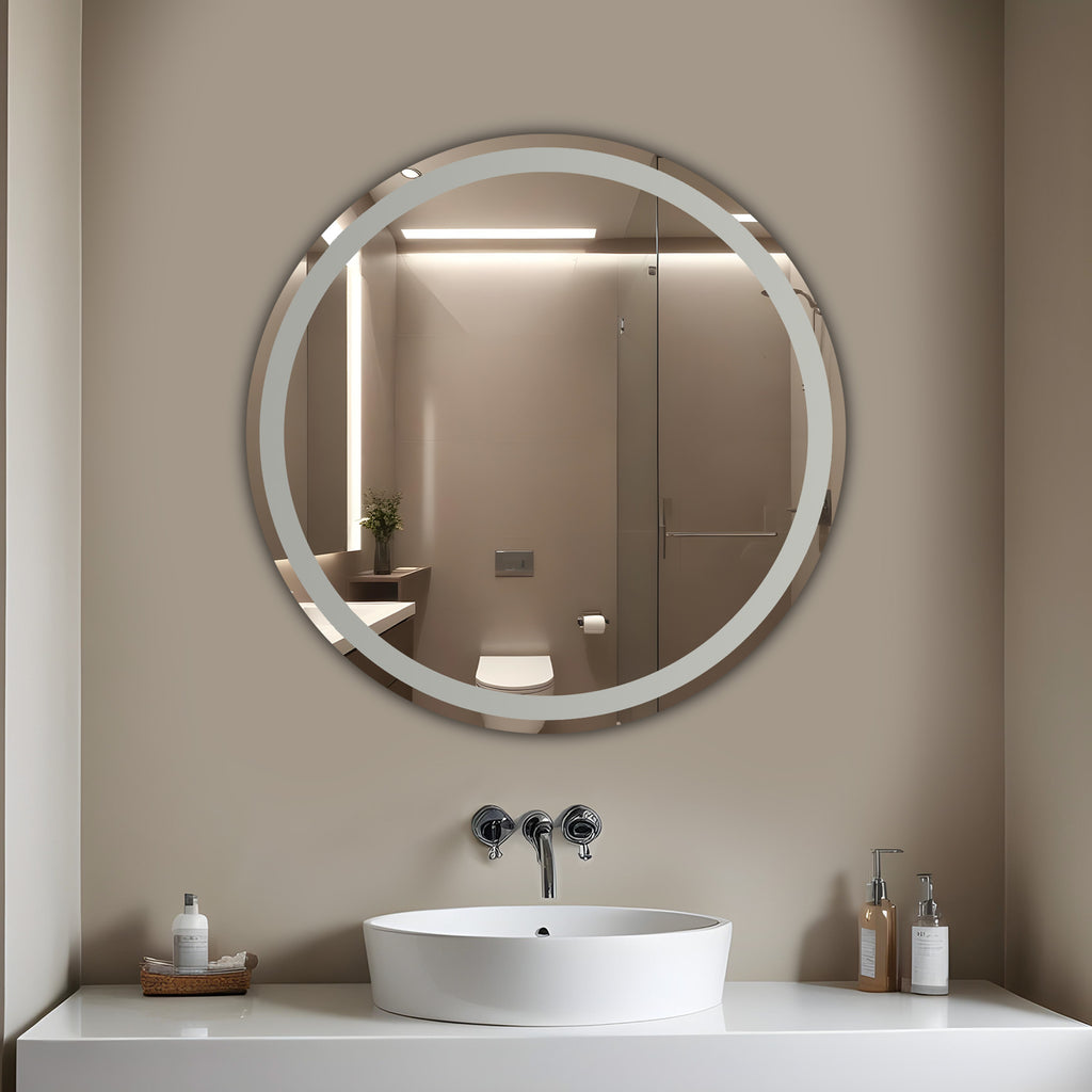 Germa Round Frosted Wall Mounted Frameless Mirror with Beveled Edges/Wall Mirror for Bathroom/Living Room/Bed Room/Dressing Room (24x24inch)