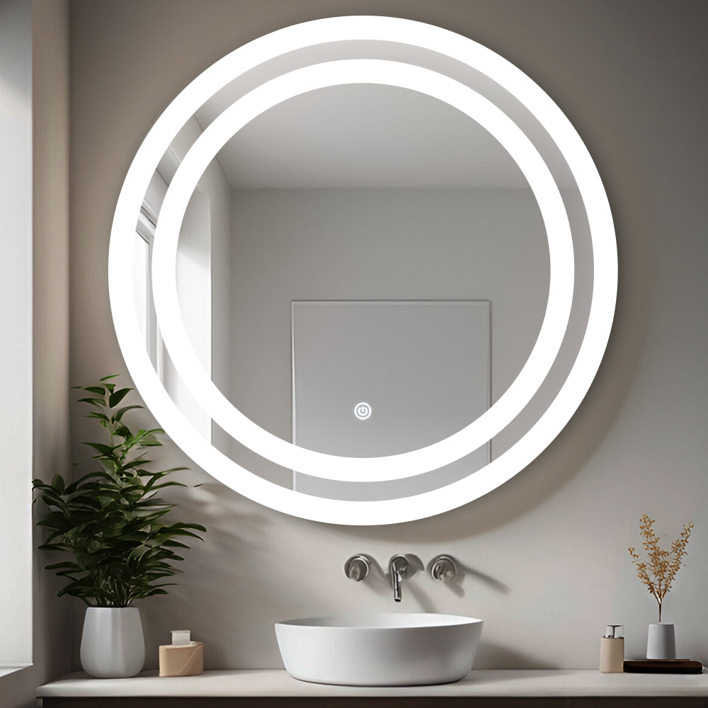 Germa Dual Line LED Mirror for Bathroom with 3Lights Color Tone and Touch Sensor/Designer Mirror for Living&Bed Room/Dimmable and Memory Function Wall Mirror–Round Shape