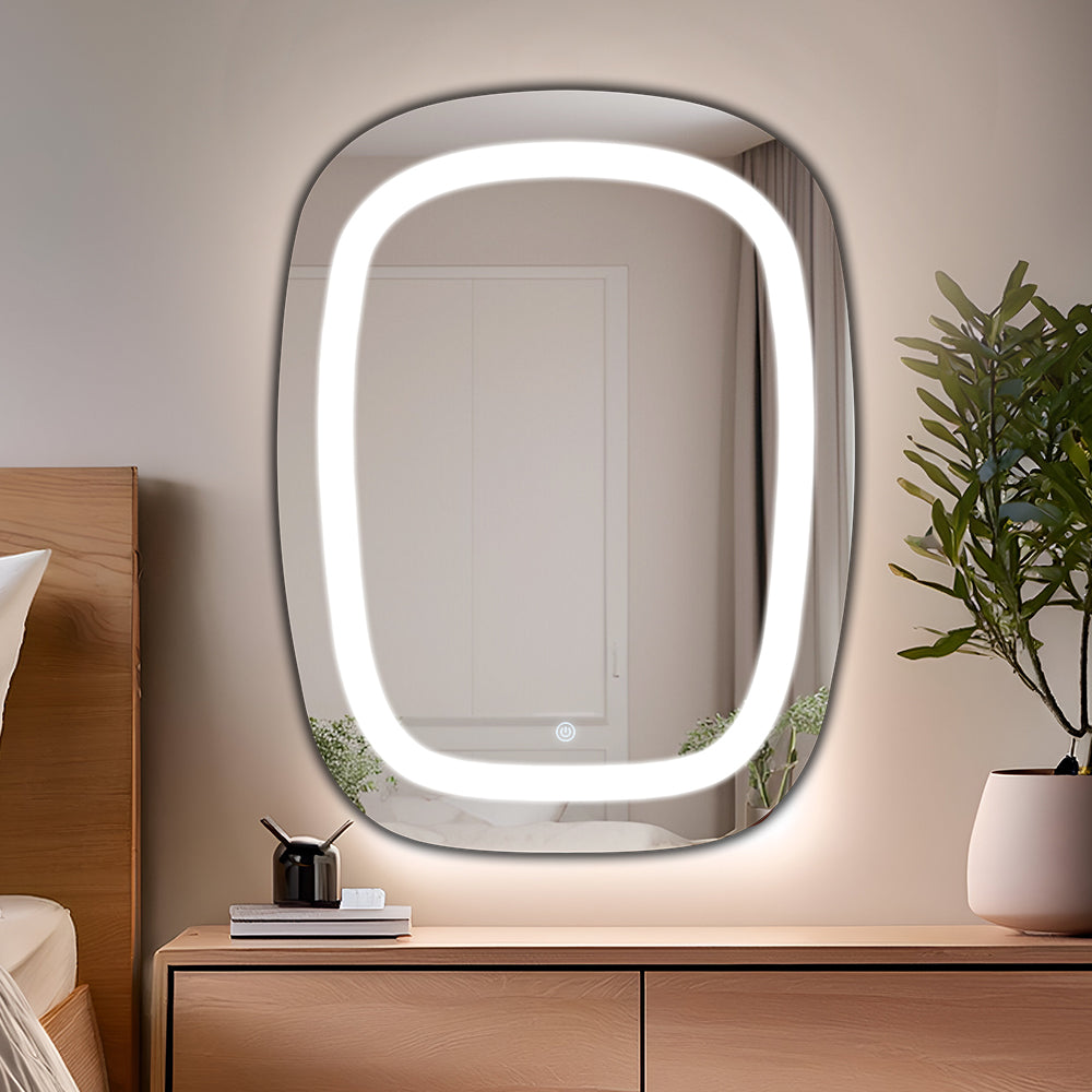 Germa LED Mirror for Bathroom with 3Lights Color Tone and Touch Sensor/Designer Mirror for Living Bed &Bath Room/Dimmable and Memory Function Wall Mirror–Rectangular Shape(18x24Inch)