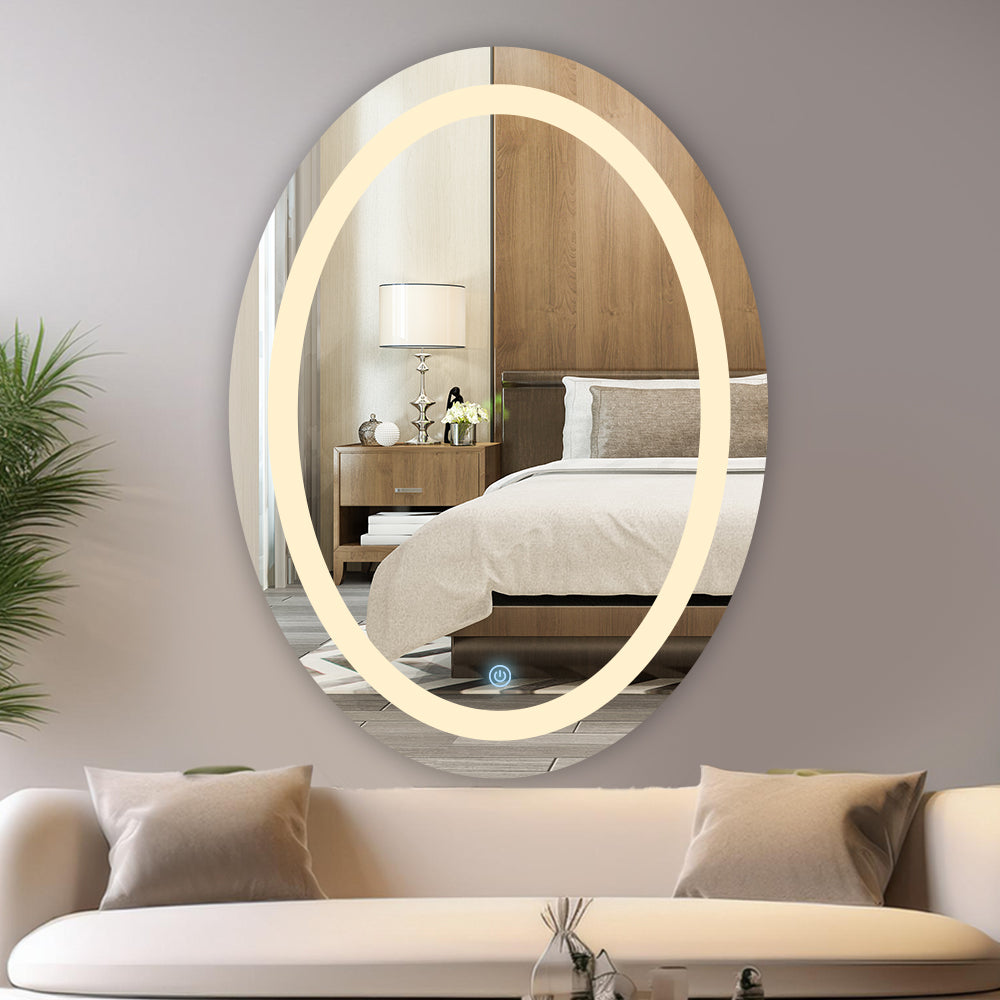 Germa LED Mirror for Bathroom with 3Lights Color Tone and Touch Sensor/Led Mirror for Bathroom Living & Bed Room/Dimmable and Memory Function Wall Mirror–Oval Shape(18x24Inch)