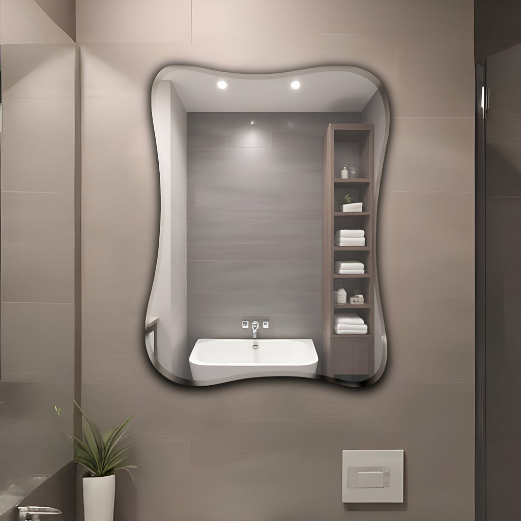 Germa Sanitarywares Amoeba Shape Designer Wall Mounted Frameless Mirror with Beveled Edges/Wall Mirror for Bathroom/Living Room/Bed Room/Dressing Room – 18x24inch