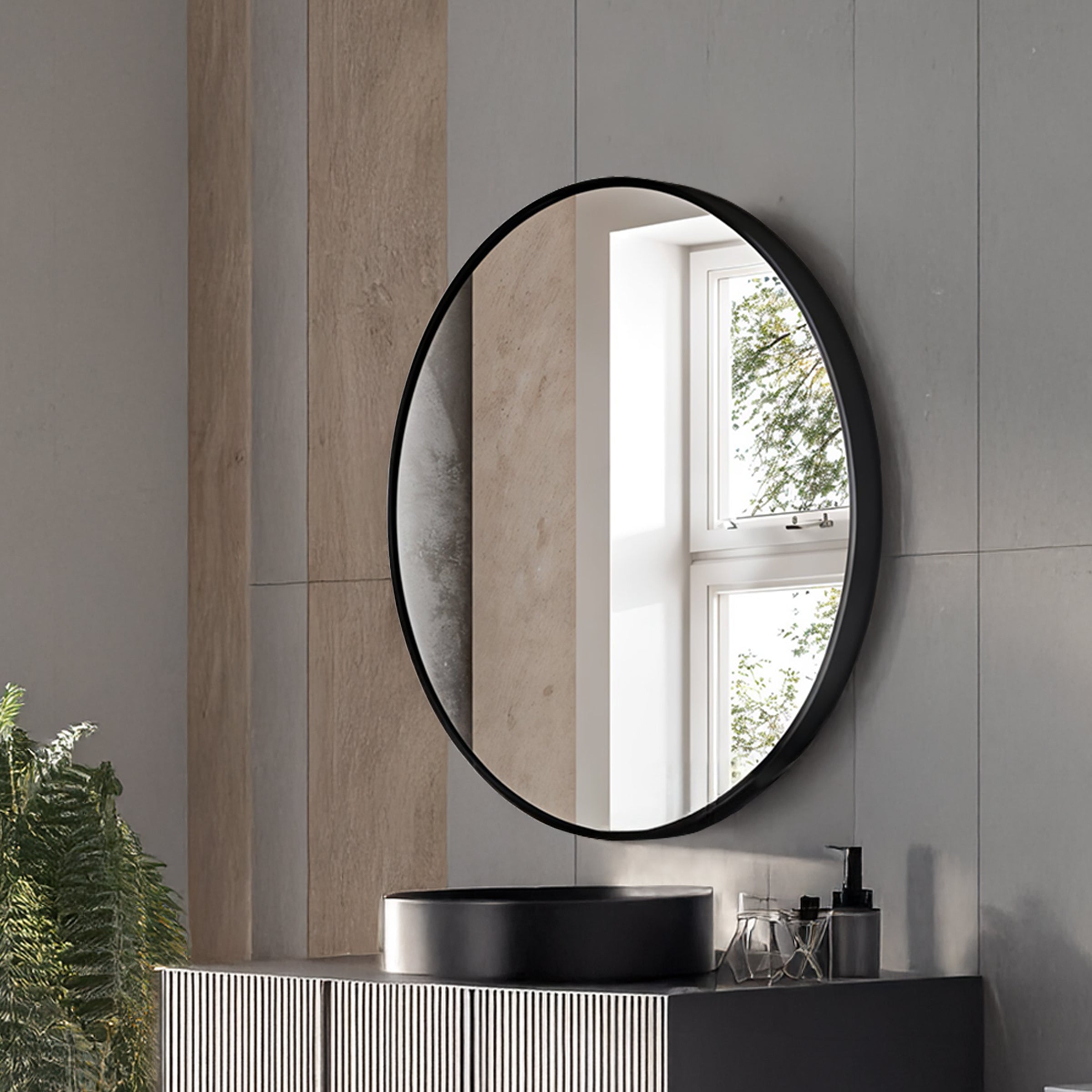 Germa Aluminium Brushed Framed Mirror for Bathroom | Wall Mounted Shatter Proof | Decorative HD Vanity Mirror for Bathroom | Living | Bed Room | Round Shape 24x24inch