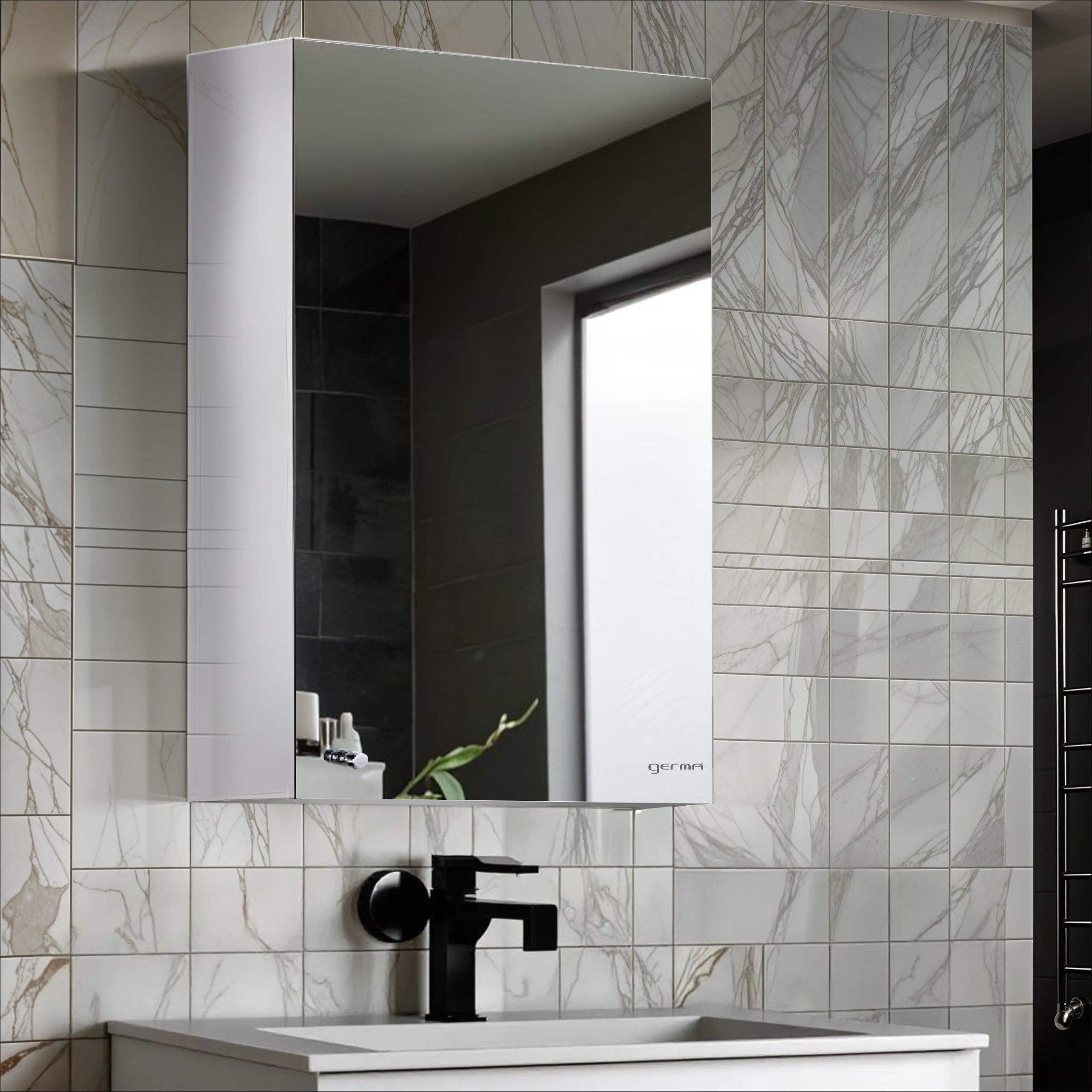 Germa Sanitarywares Premium 304 Grade Stainless Steel Bathroom Mirror Cabinet with Storage | Sleek Wall-Mounted Medicine Mirror Cabinet | Shelf with Mirror | Bathroom Organiser Chrome (10x16 Inch)