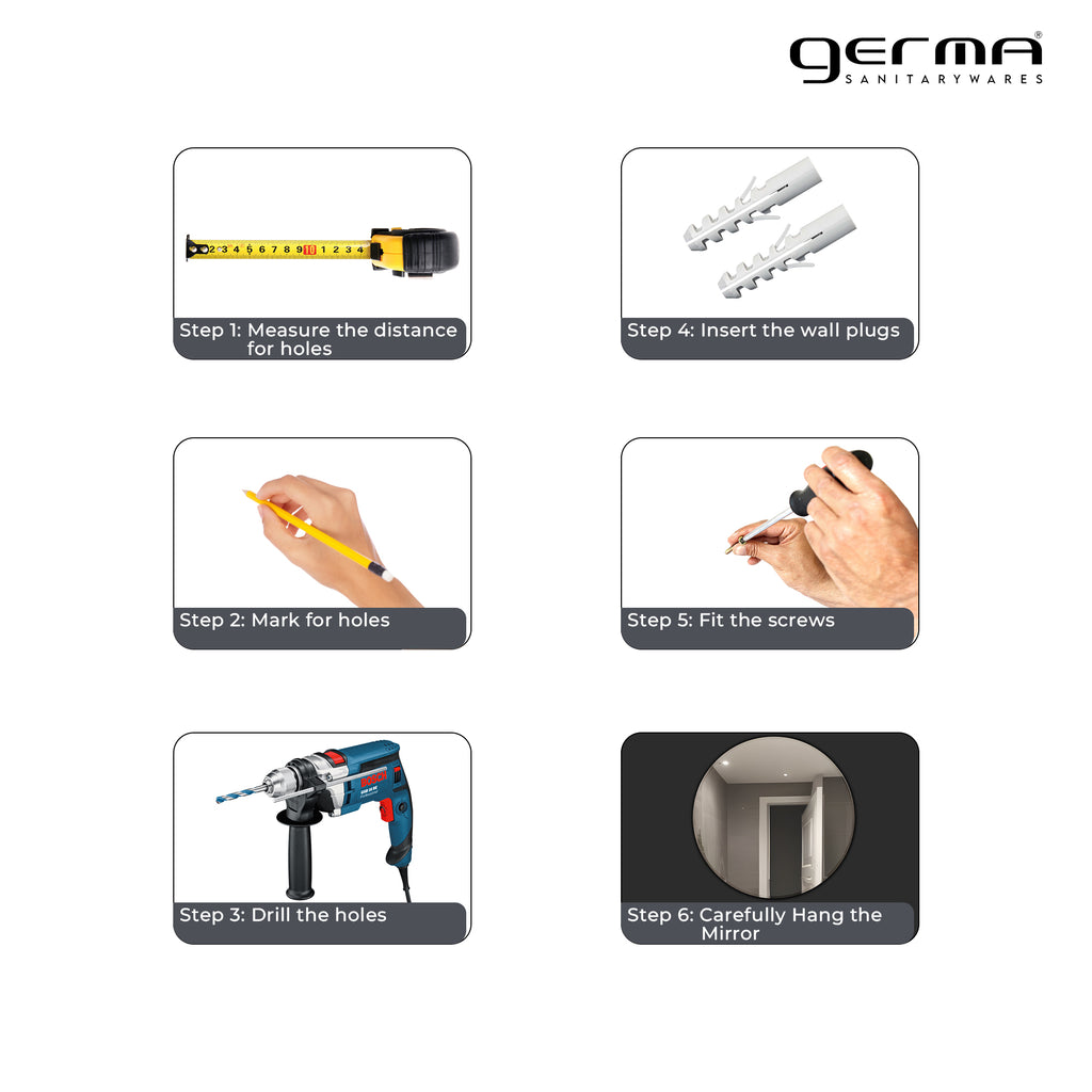 Germa Sanitarywares Round Wall Mounted Frameless Mirror with Beveled Edges/Wall Mirror for Bathroom/Living Room/Bed Room/Dressing Room – 24x24inch