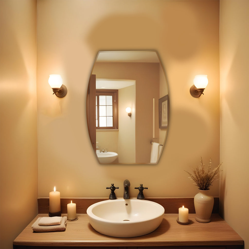 Germa Semi-Oval Rectangular Wall Mounted Frameless Mirror with Beveled Edges/Wall Mirror for Bathroom/Living Room/Bed Room/Dressing Room – 18x24inch