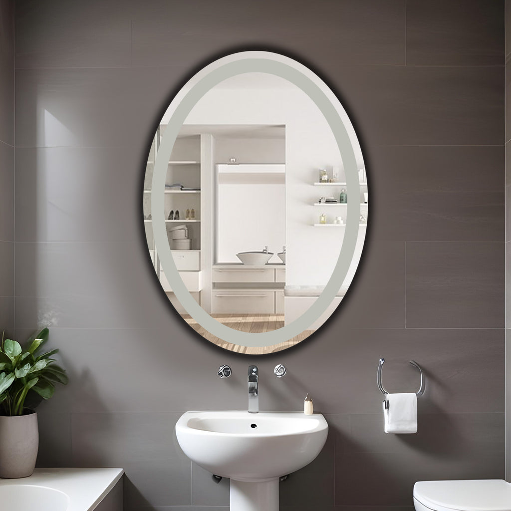 Germa Oval Shape Frosted Wall Mounted Frameless Mirror with Beveled Edges/Wall Mirror for Bathroom/Living Room/Bed Room/Dressing Room (18x24inch)