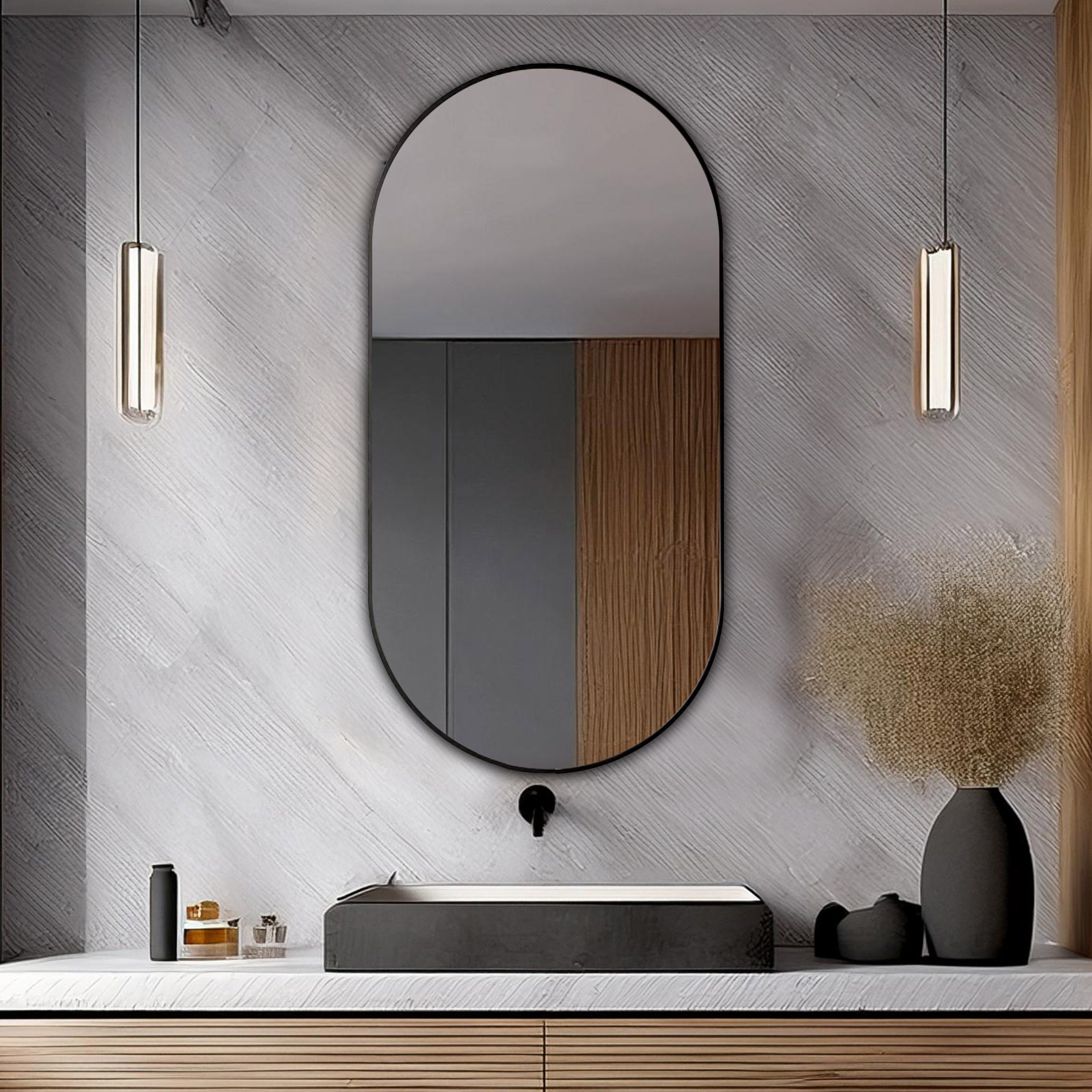 Aluminum Frame Mirror - Capsule Shape 90cm x 45cm