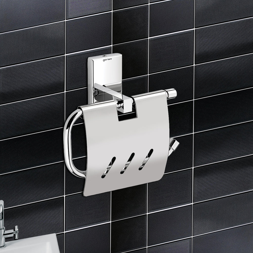 Germa Sanitarywares 304 Stainless Steel Toilet Paper Holder with Flap Guard for Bathroom | Toilet Tissue Paper Holder | Tissue Paper Bundle Holder | Paper Roll Holder | Bathroom Accessories (Chrome)
