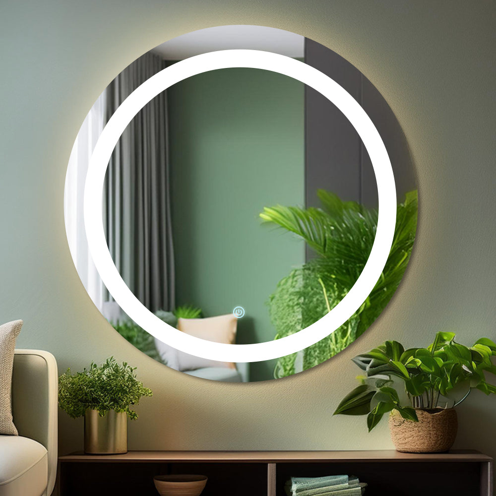 Germa LED Mirror for Bathroom with 3Lights Color Tone and Touch Sensor/Designer Mirror for Dressing,Living & Bed Room/Dimmable and Memory Function Wall Mirror–Round Shape (24x24Inch)