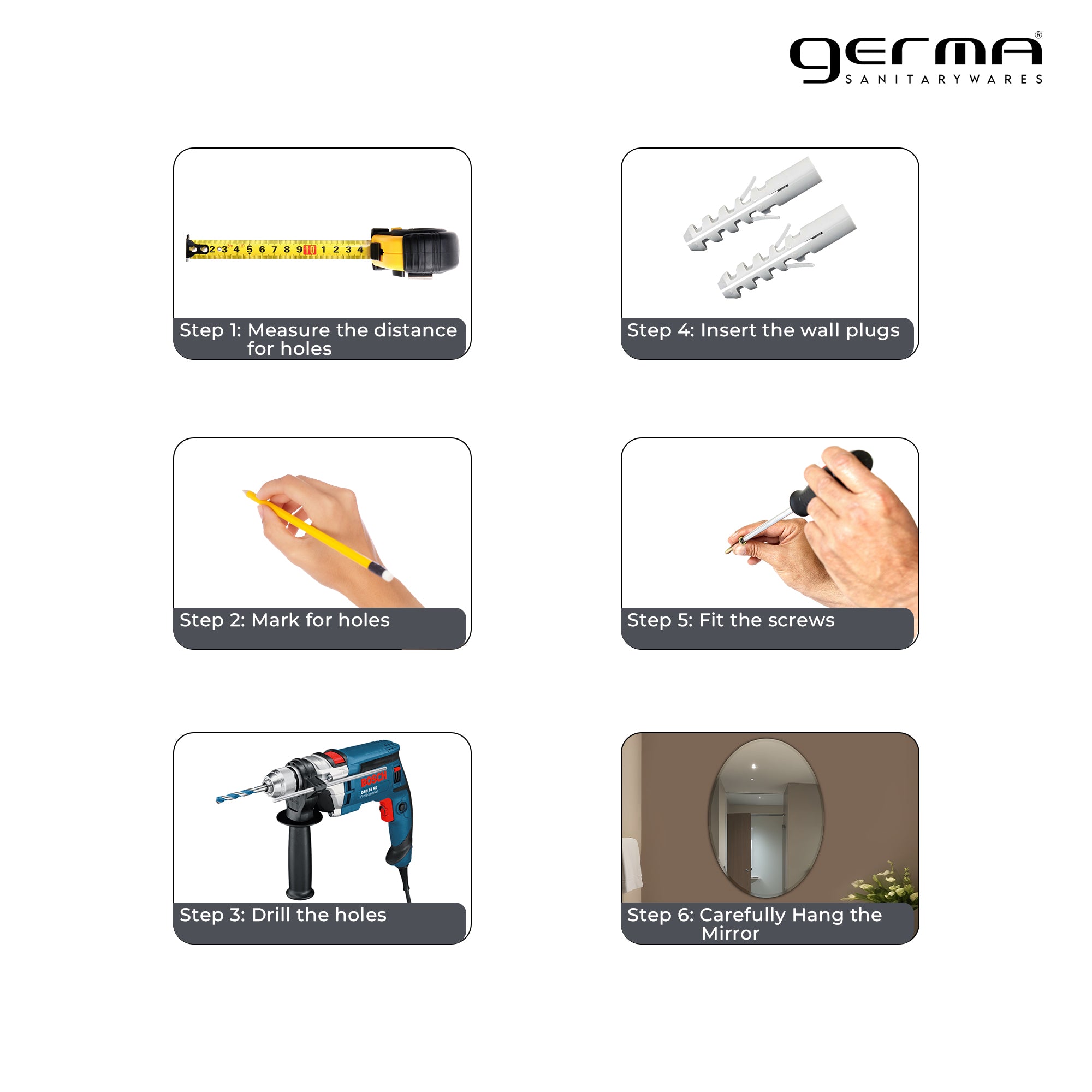 Germa Sanitarywares Oval Wall Mounted Frameless Mirror with Beveled Edges/Wall Mirror for Bathroom/Living Room/Bed Room/Dressing Room (18x24inch)