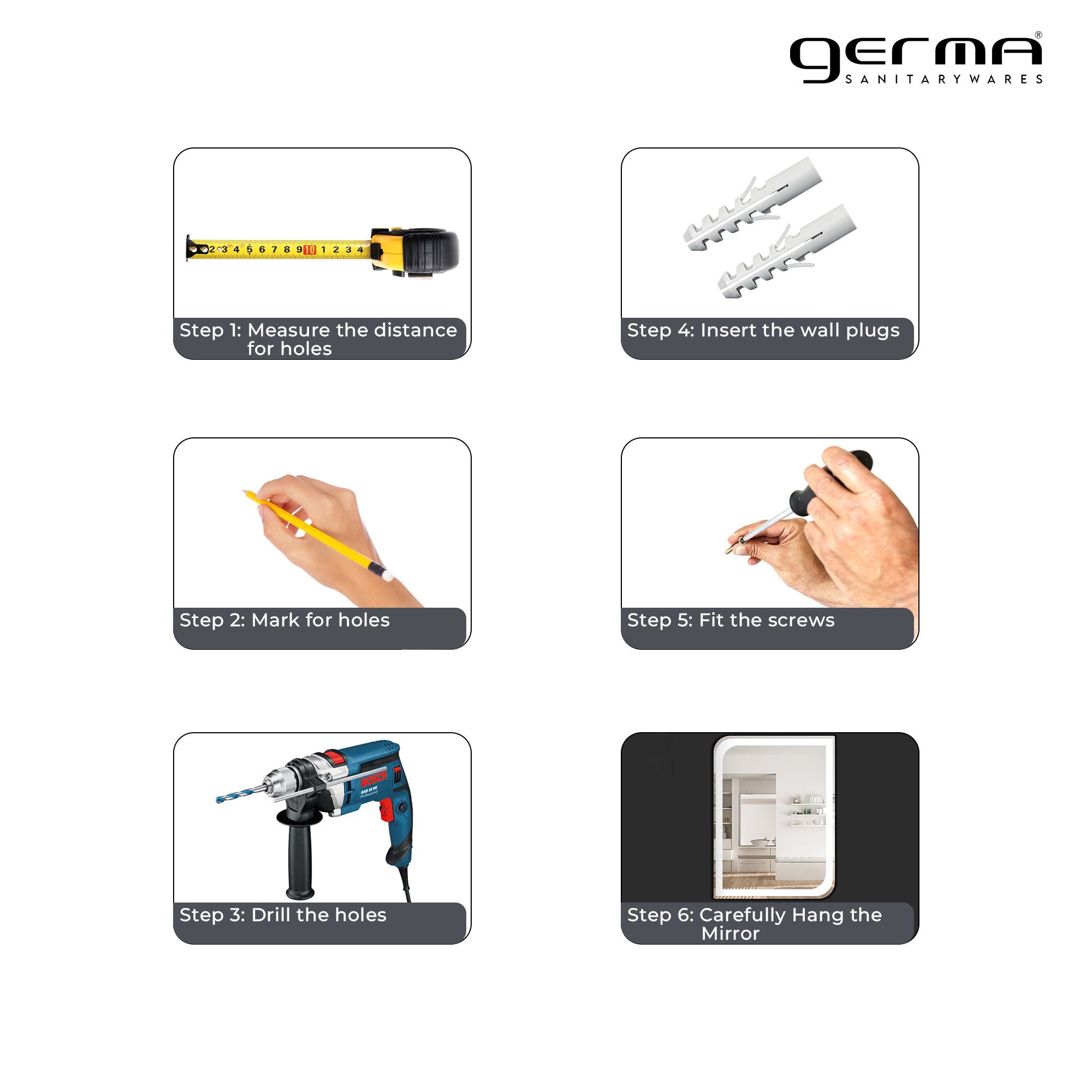 Germa One Side Curve Edge & Rectangular Wall Mounted Frameless Frosted Mirror with Beveled Edges/Wall Mirror for Bathroom/Living Room/Bed Room/Dressing Room (18x24inch)