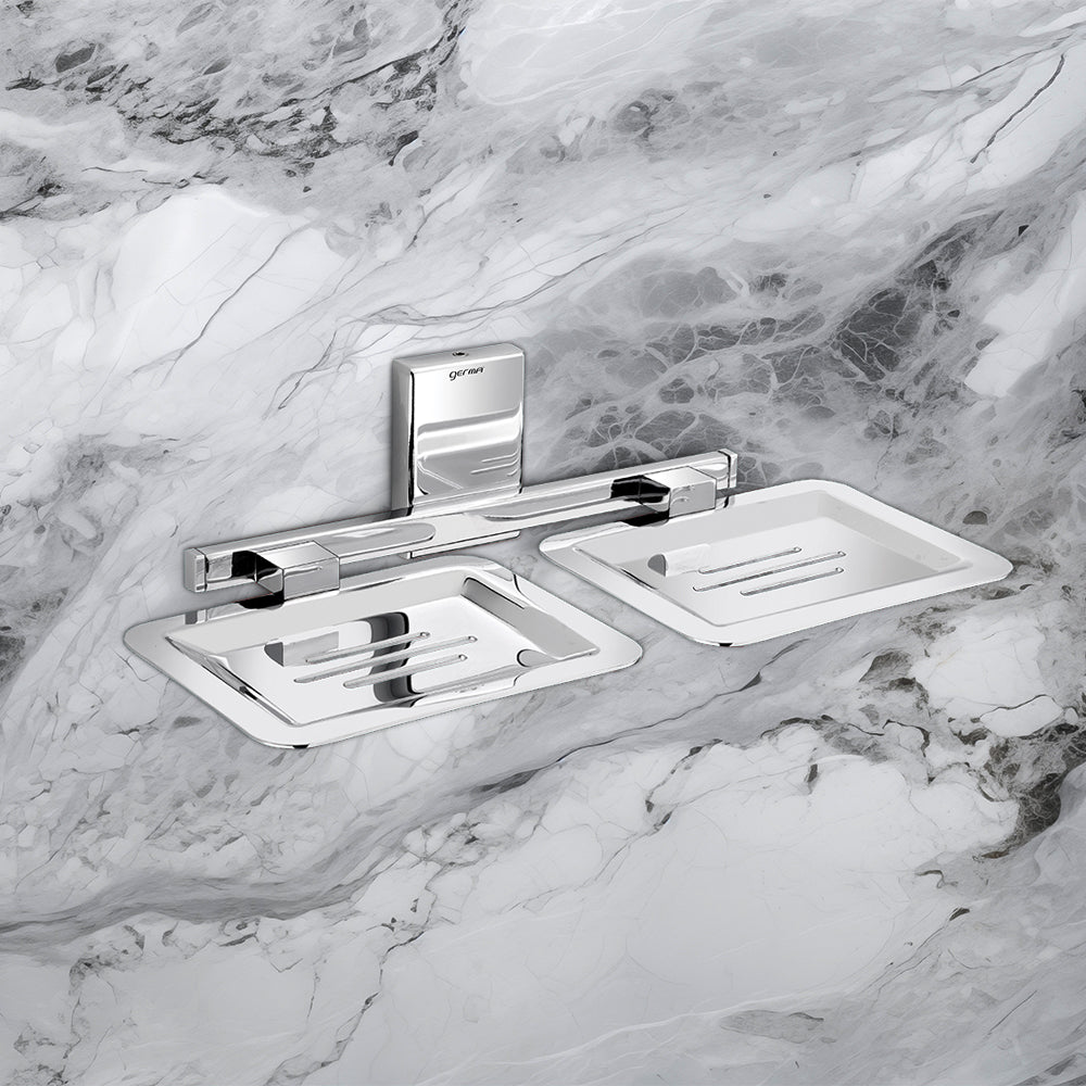 Germa Sanitarywares 304 Stainless Steel Double Soap Dish Holder for Bathroom | Soap Stand for Wash Room | Soap Case | Bathroom Accessories (Chrome)