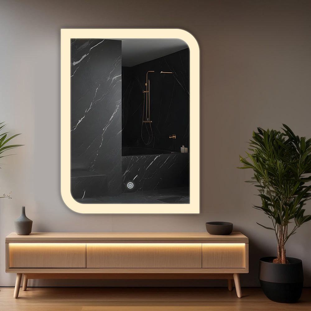 Germa One Side Curve Edge LED Mirror for Bathroom with 3Lights Color Tone and Touch Sensor/Designer Mirror for Living&Bed Room/Dimmable and Memory Function - Edge Light (18x24Inch)