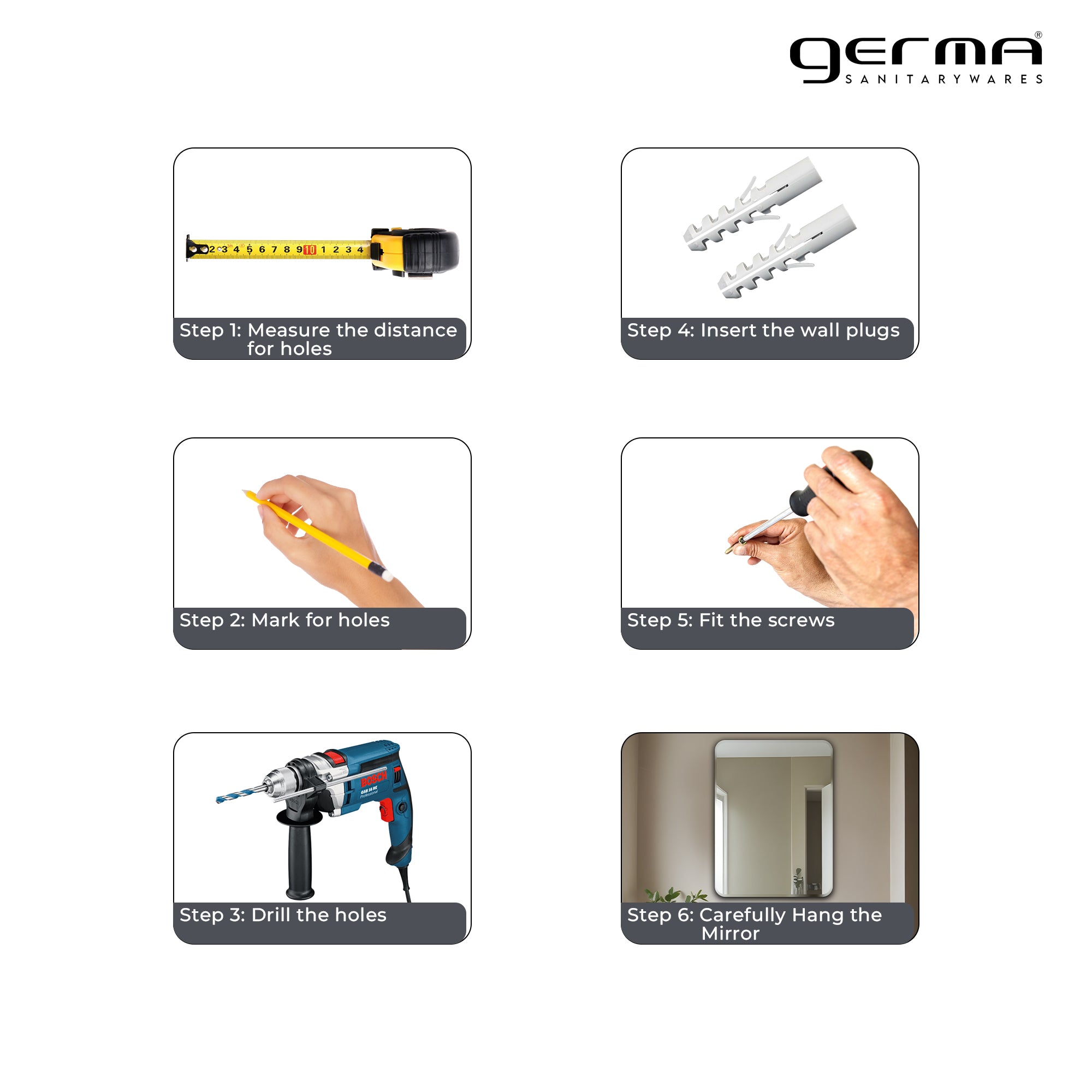 Germa Sanitarywares Curve Edge Rectangle Wall Mounted Unframed Mirror with Beveled Edges/Wall Mirror for Bathroom/Living Room/Bed Room/Dressing Room (18x24inch)