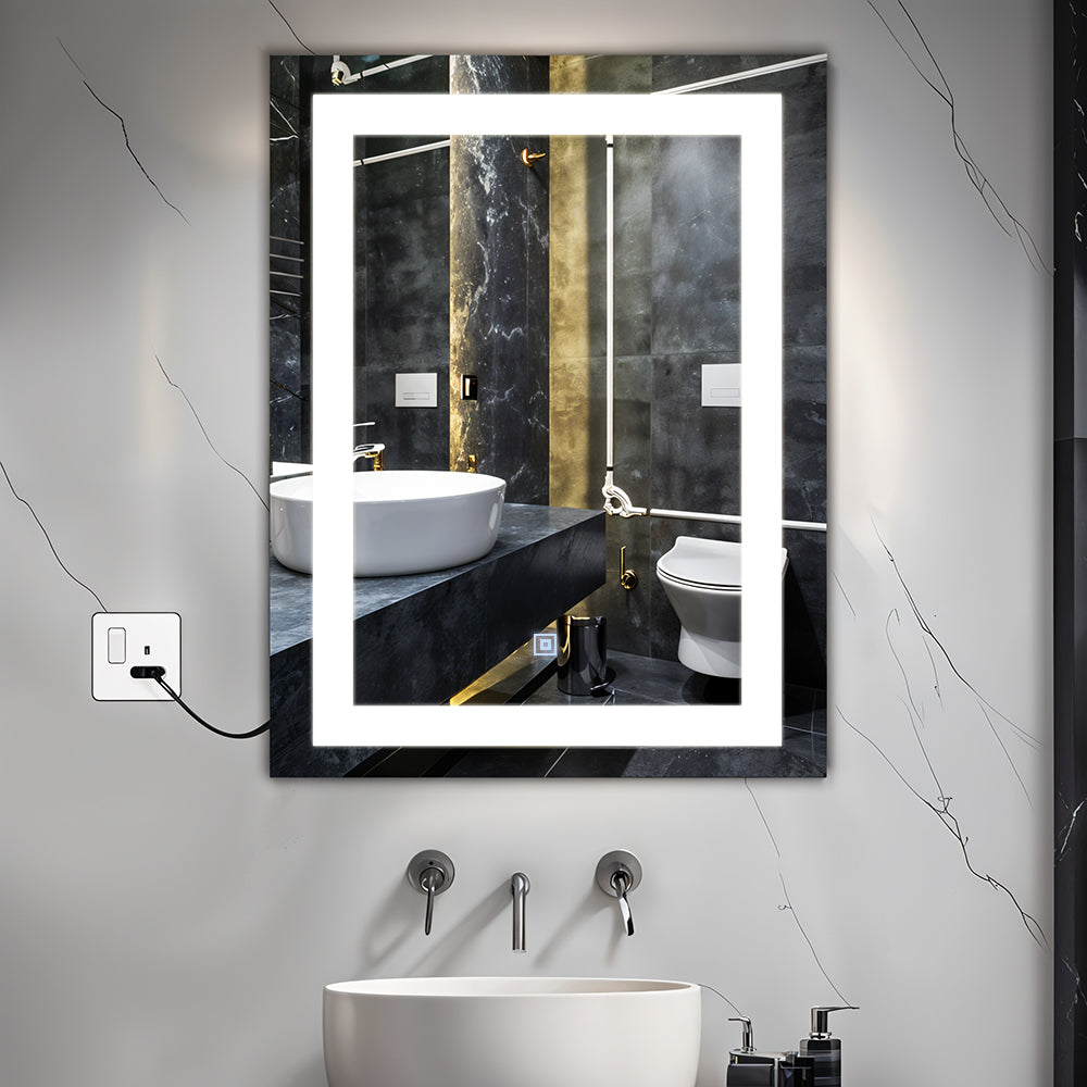 Germa LED Mirror for Bathroom with 3Lights Color Tone and Touch Sensor/Designer Mirror for Living & Bed Room/Dimmable and Memory Function Wall Mirror–Rectangular Shape(18x24Inch)