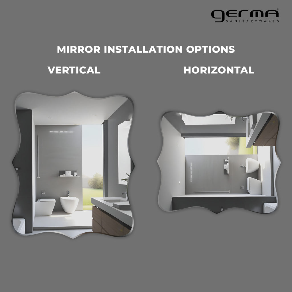 Germa Wavy Edge Rectangle Wall Mounted Frameless Mirror with Beveled Edges/Wall Mirror for Bathroom/Living Room/Bed Room/Dressing Room (60cm x 45cm)