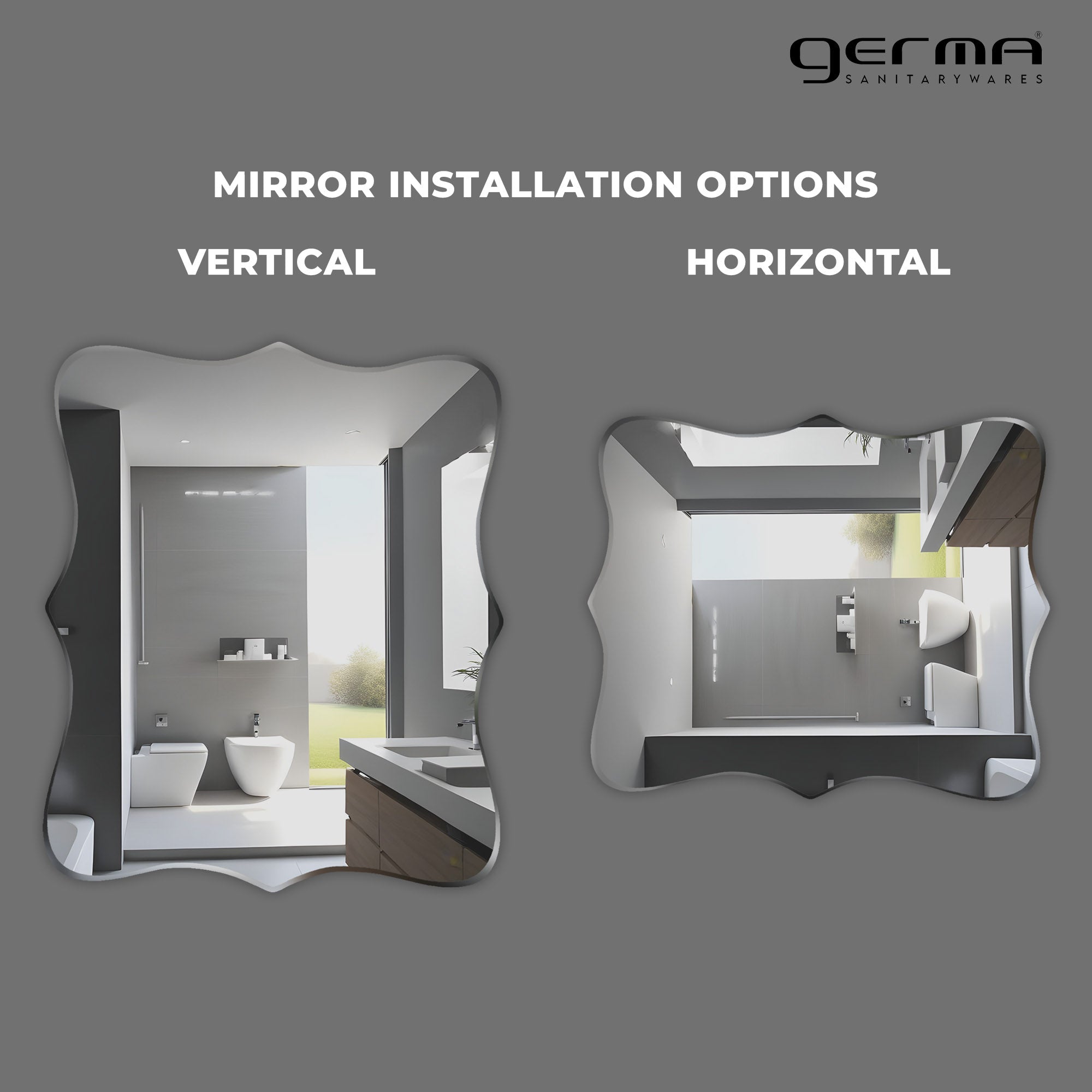 Germa Wavy Edge Rectangle Wall Mounted Frameless Mirror with Beveled Edges/Wall Mirror for Bathroom/Living Room/Bed Room/Dressing Room (60cm x 45cm)