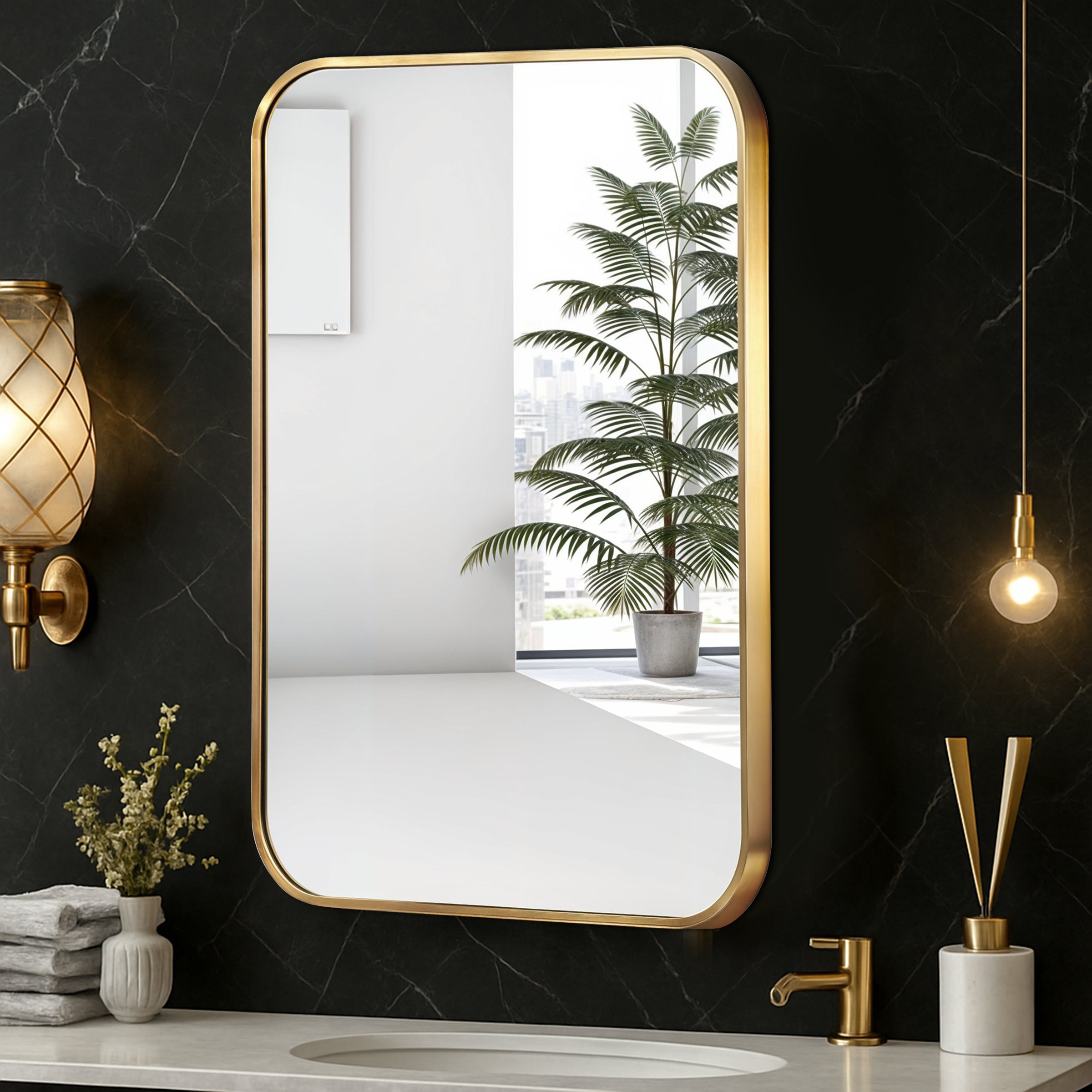 Germa Aluminium Brushed Framed Mirror for Bathroom | Wall Mounted Shatter Proof | Decorative HD Vanity Mirror for Bathroom | Living | Bed Room | Rectangle Shape 18x24 Inch