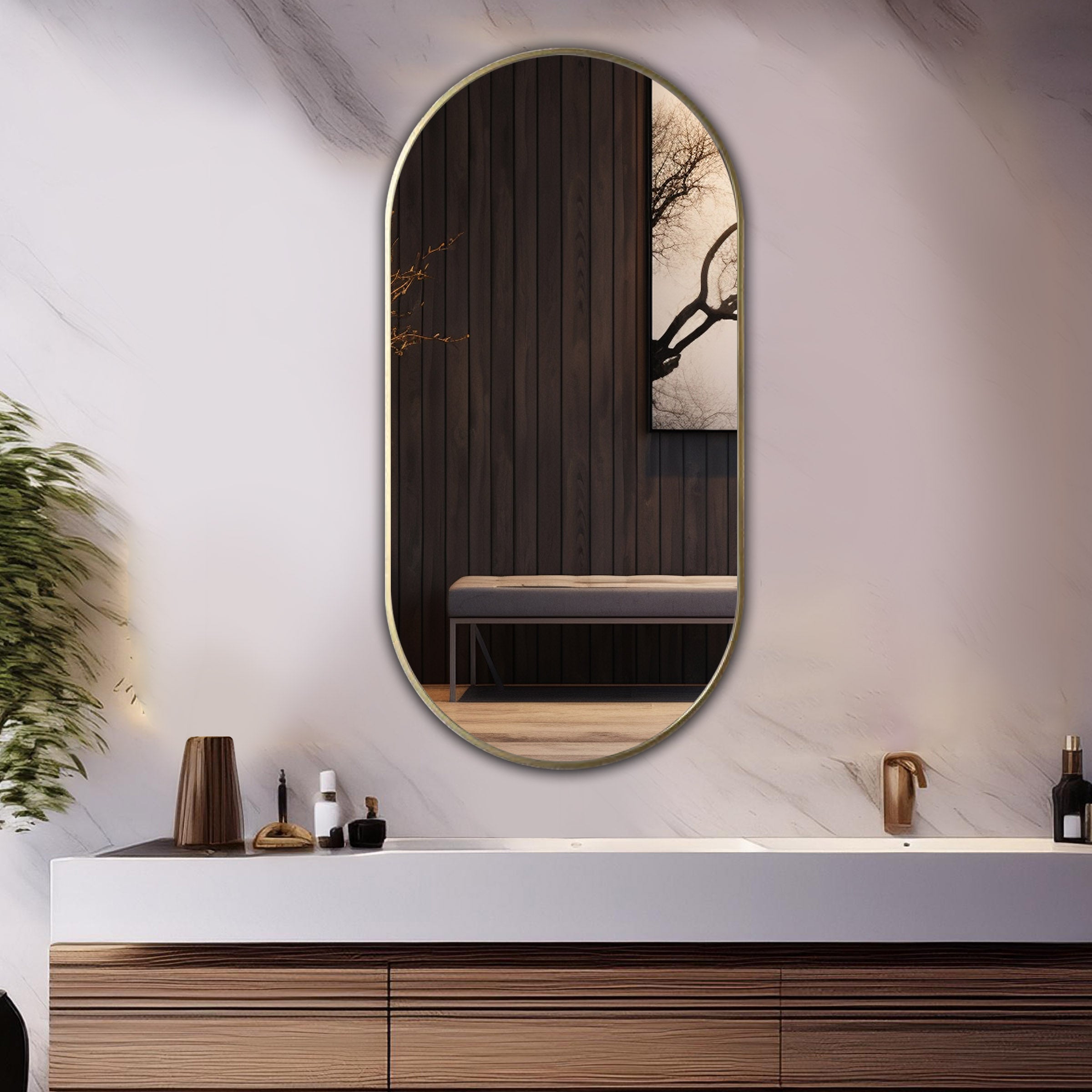 Aluminum Frame Mirror - Capsule Shape 90cm x 45cm