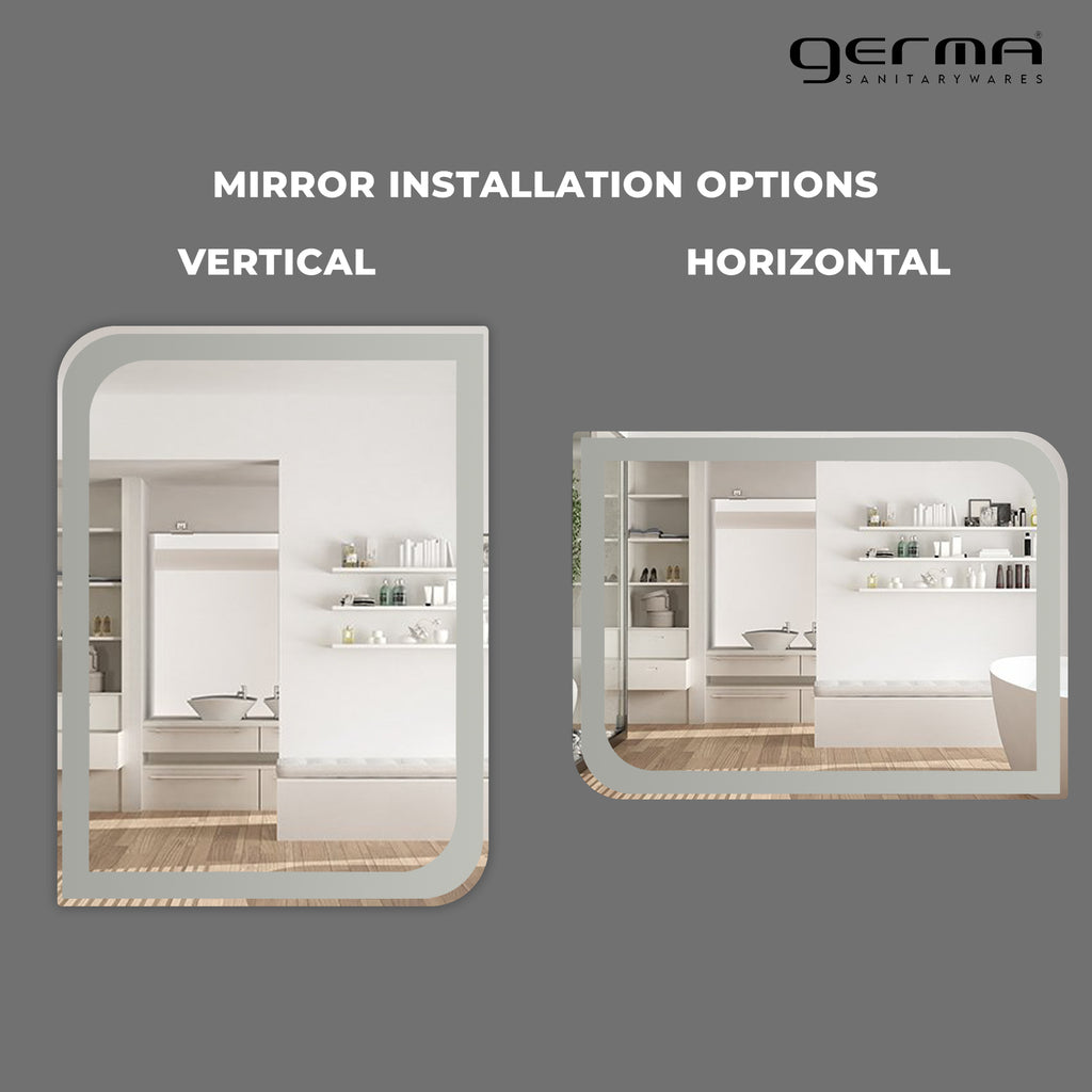 Germa One Side Curve Edge & Rectangular Wall Mounted Frameless Frosted Mirror with Beveled Edges/Wall Mirror for Bathroom/Living Room/Bed Room/Dressing Room (18x24inch)