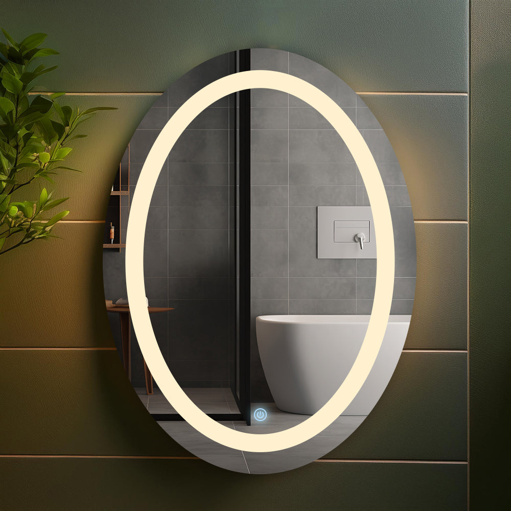 Germa LED Mirror for Bathroom with 3Lights Color Tone and Touch Sensor/Led Mirror for Bathroom Living & Bed Room/Dimmable and Memory Function Wall Mirror–Oval Shape(18x24Inch)
