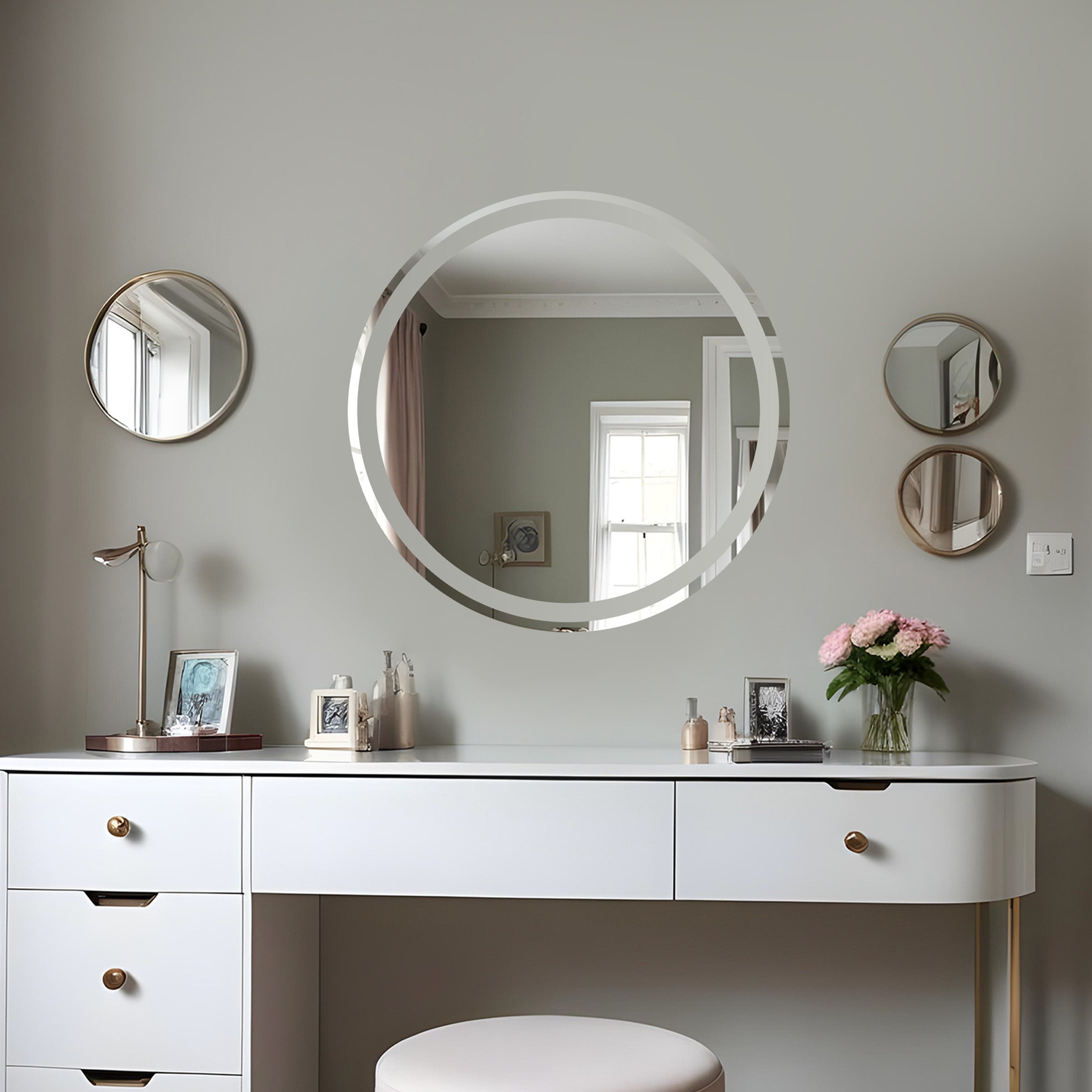 Germa Round Frosted Wall Mounted Frameless Mirror with Beveled Edges/Wall Mirror for Bathroom/Living Room/Bed Room/Dressing Room (24x24inch)