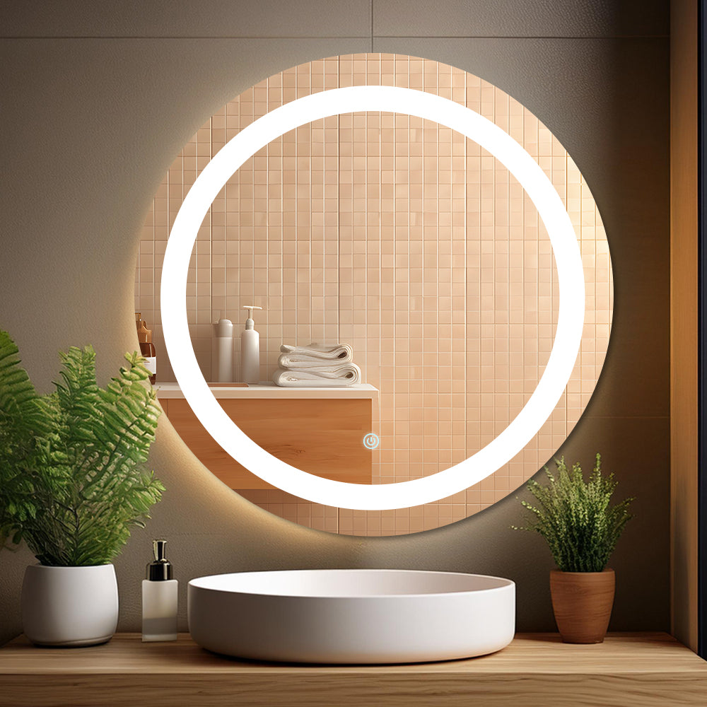 Germa LED Mirror for Bathroom with 3Lights Color Tone and Touch Sensor/Designer Mirror for Dressing,Living & Bed Room/Dimmable and Memory Function Wall Mirror–Round Shape(24x24Inch)