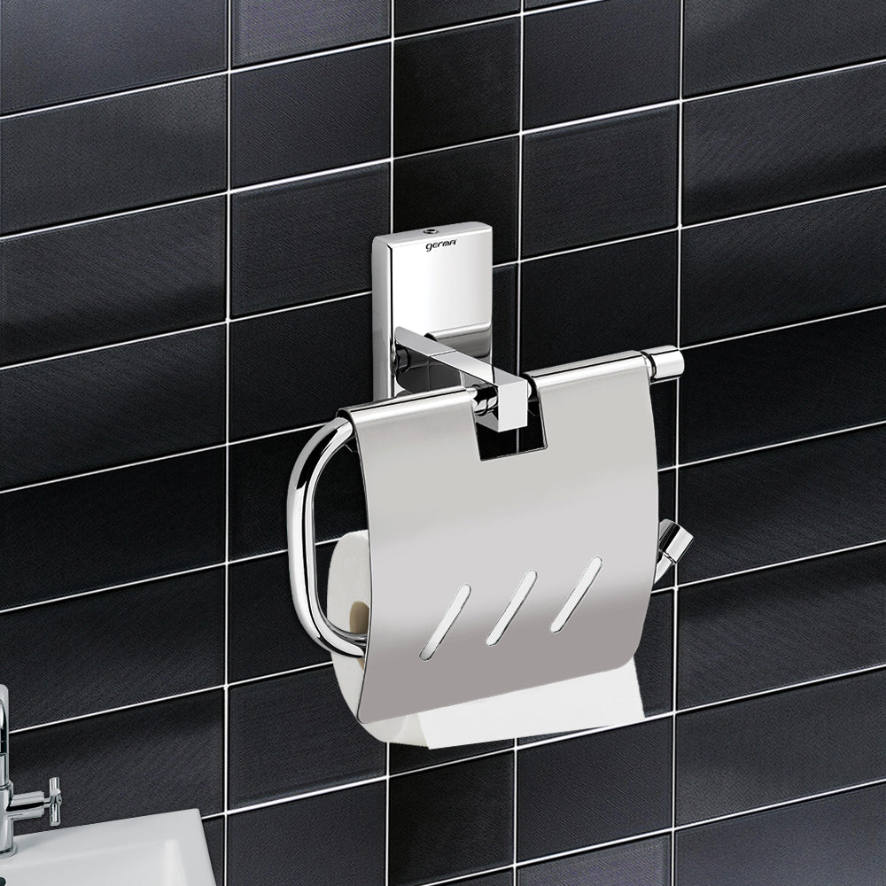 Germa Sanitarywares 304 Stainless Steel Toilet Paper Holder with Flap Guard for Bathroom | Toilet Tissue Paper Holder | Tissue Paper Bundle Holder | Paper Roll Holder | Bathroom Accessories (Chrome)