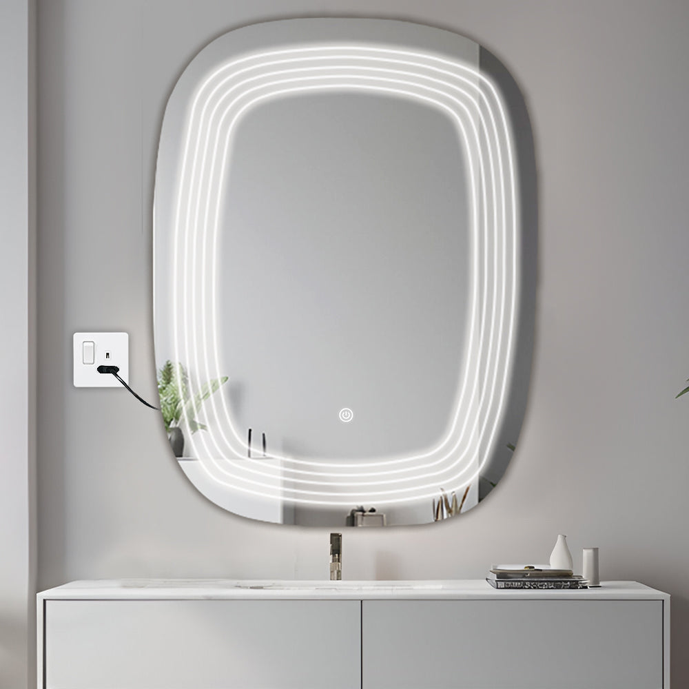 Germa Four Line LED Mirror for Bathroom with 3Lights Color Tone and Touch Sensor/Designer Mirror for Living&Bed Room/Dimmable and Memory Function Wall Mirror–Rectangular Shape(18x24Inch)