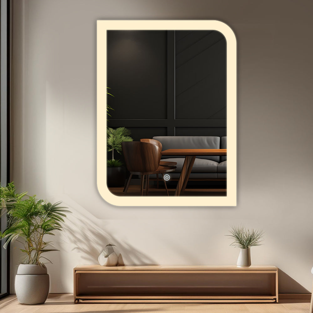 Germa One Side Curve Edge LED Mirror for Bathroom with 3Lights Color Tone and Touch Sensor/Designer Mirror for Living&Bed Room/Dimmable and Memory Function - Edge Light (18x24Inch)