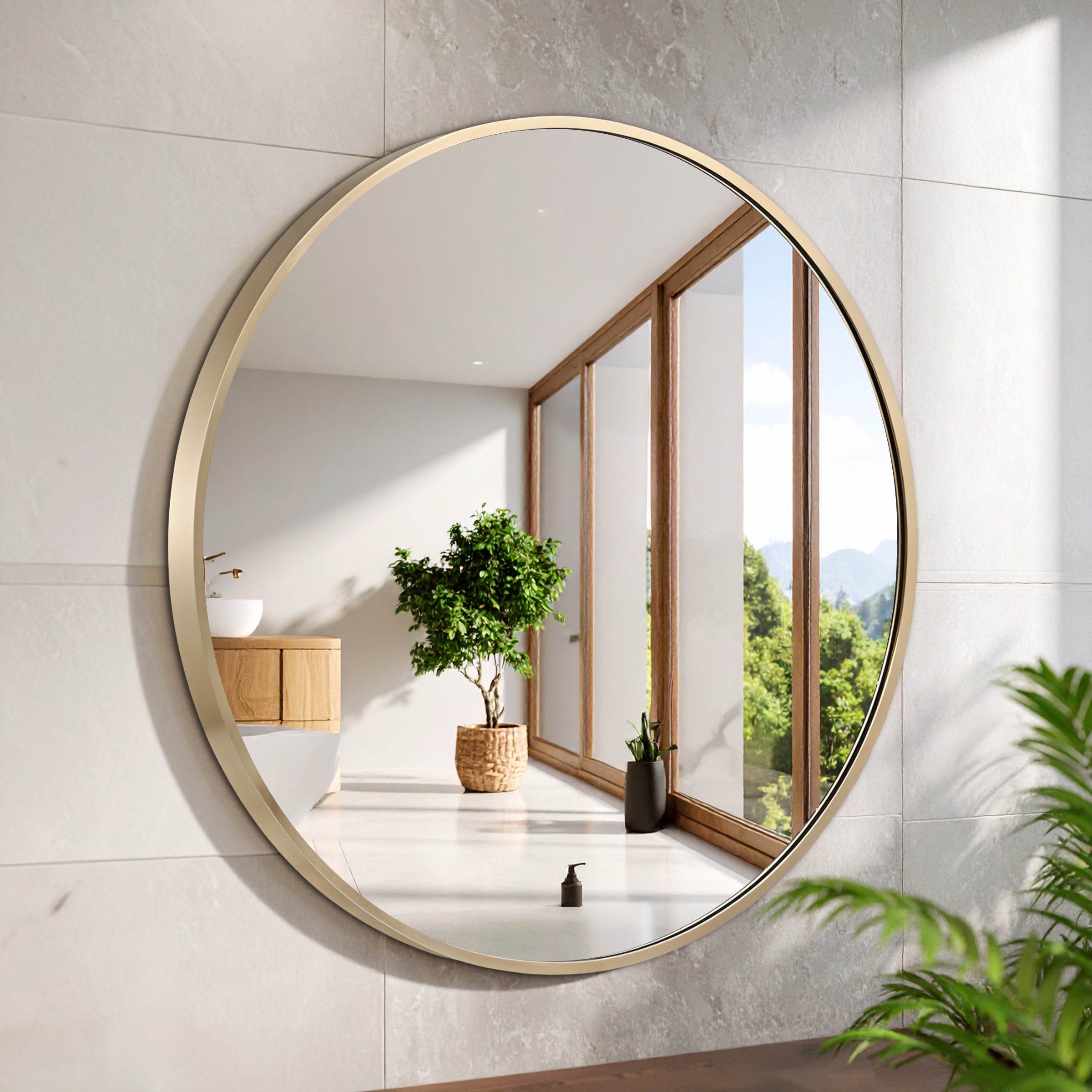 Germa Aluminium Brushed Framed Mirror for Bathroom | Wall Mounted Shatter Proof | Decorative HD Vanity Mirror for Bathroom | Living | Bed Room | Round Shape 24x24inch