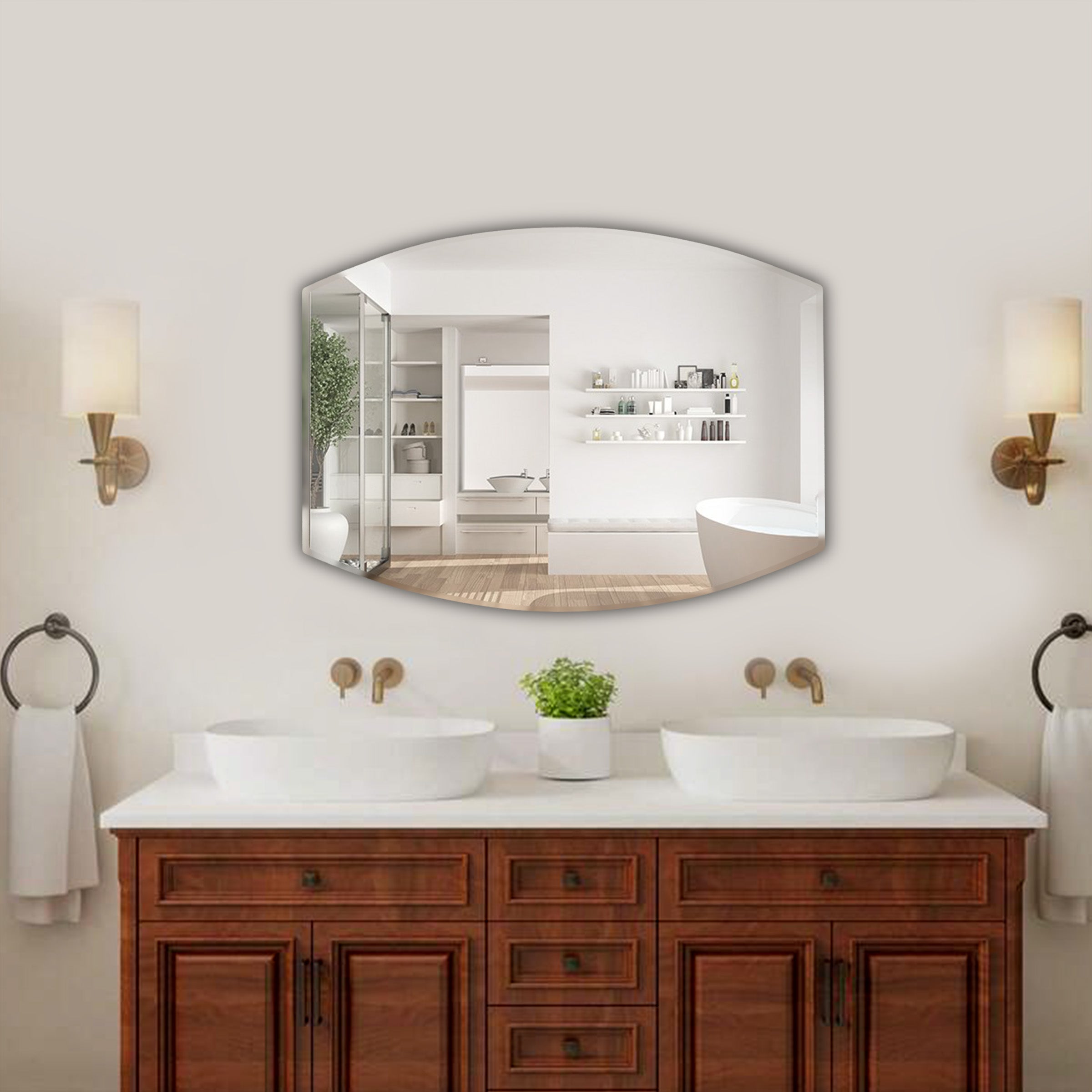 Germa Semi-Oval Rectangular Wall Mounted Frameless Mirror with Beveled Edges/Wall Mirror for Bathroom/Living Room/Bed Room/Dressing Room – 18x24inch