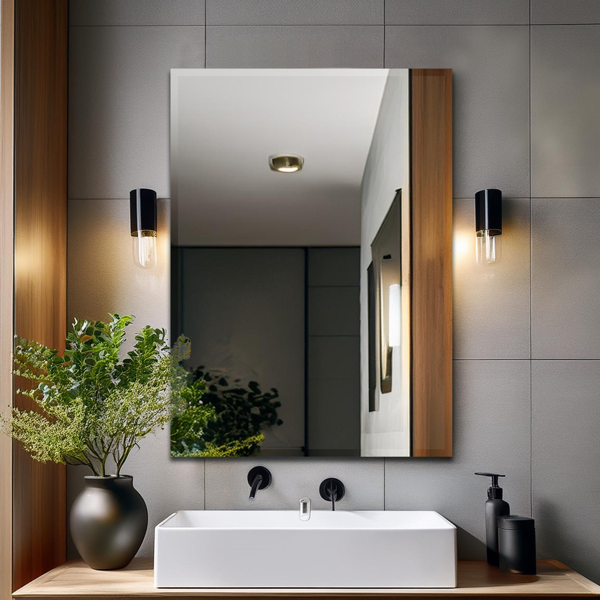 Germa Rectangular Wall Mounted Frameless Mirror with Beveled Edges/Wall Mirror for Bathroom/Living Room/Bed Room/Dressing Room (18x24inch)