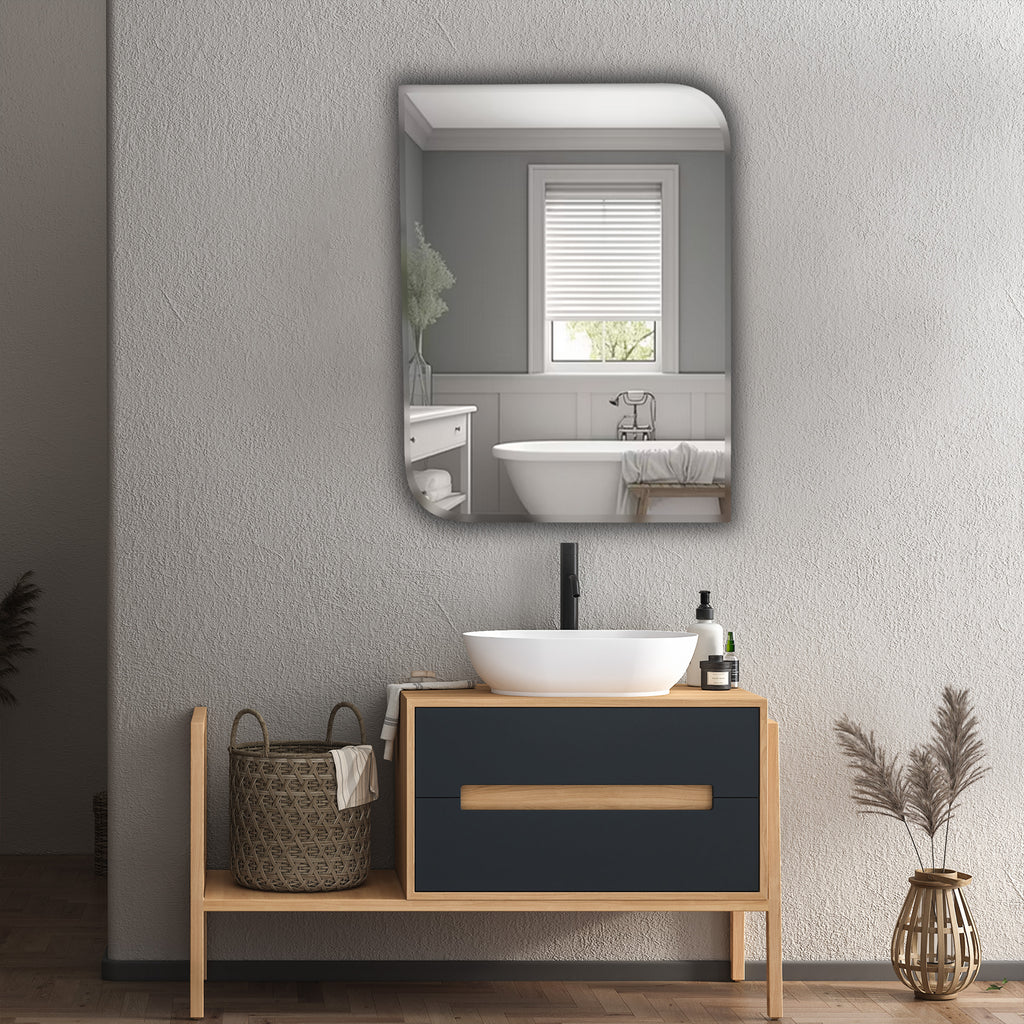 Germa One Side Curve Edge & Rectangular Wall Mounted Frameless Mirror With Beveled Edges/Wall Mirror For Bathroom/Living Room/Bed Room/Dressing Room 18x24inch