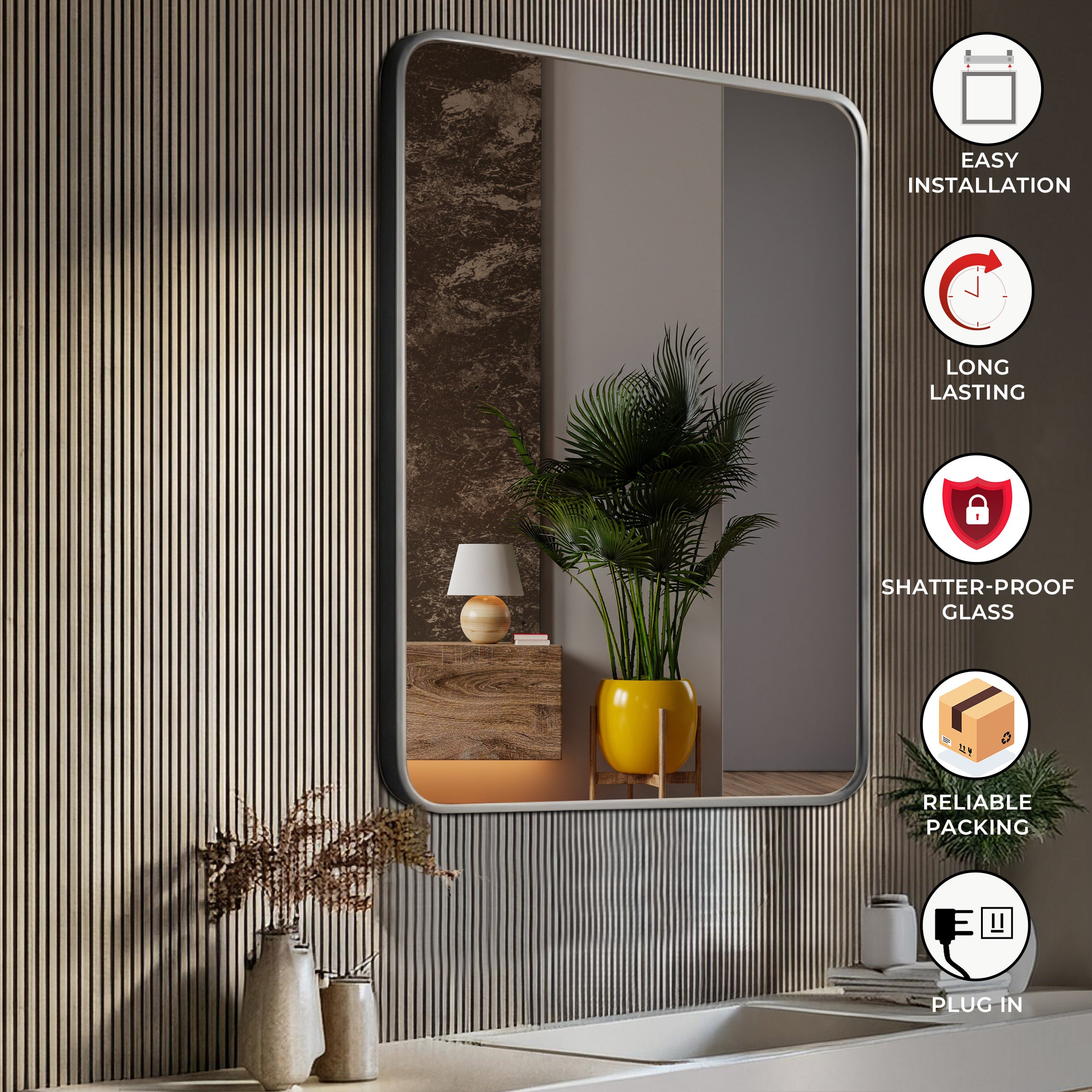 Aluminum Frame Mirror - Rectangle Shape 70cm x 50cm