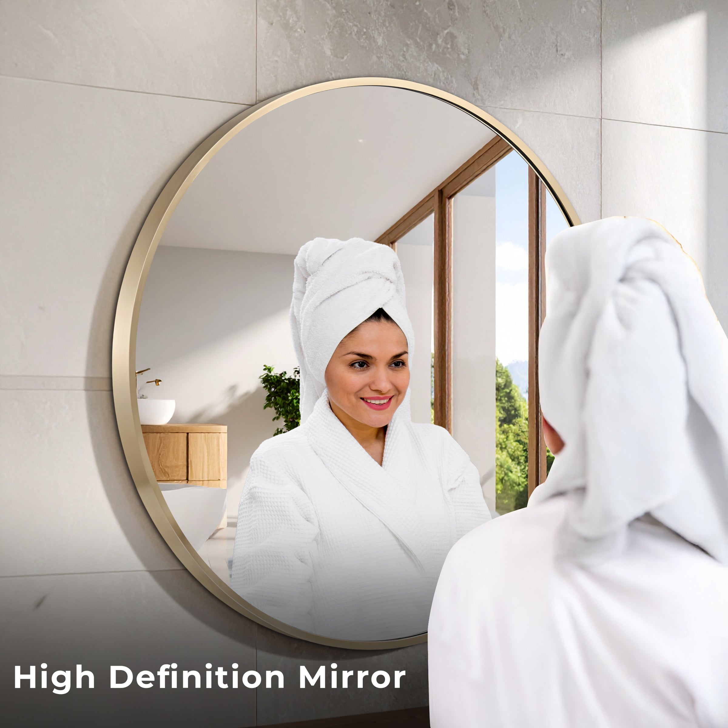 Germa Aluminium Brushed Framed Mirror for Bathroom | Wall Mounted Shatter Proof | Decorative HD Vanity Mirror for Bathroom | Living | Bed Room | Round Shape 24x24inch