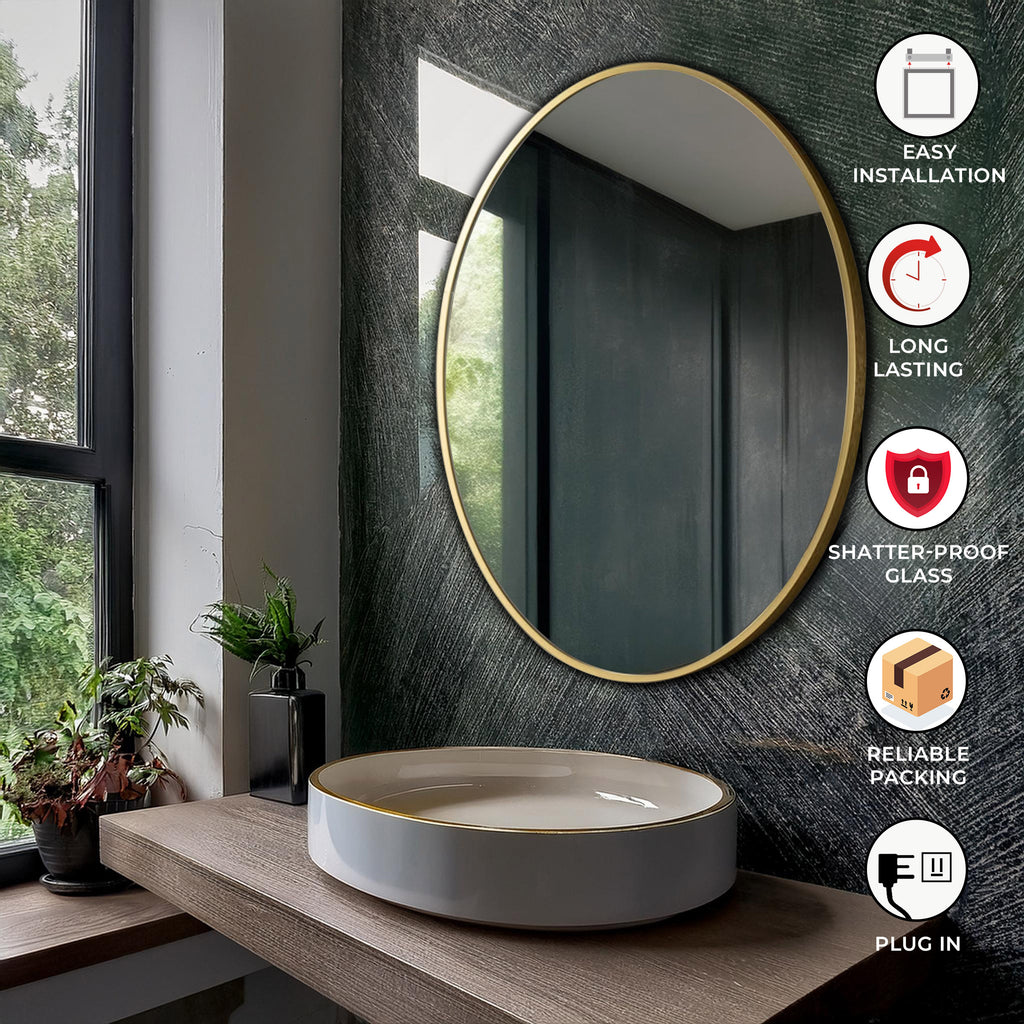 Aluminum Frame Mirror - Oval Shape 70cm x 50cm