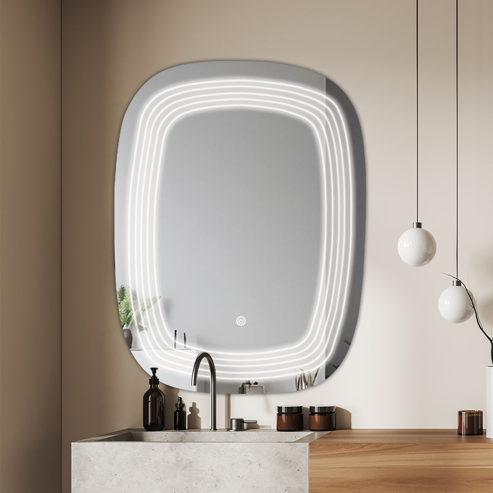 Germa Four Line LED Mirror for Bathroom with 3Lights Color Tone and Touch Sensor/Designer Mirror for Living&Bed Room/Dimmable and Memory Function Wall Mirror–Rectangular Shape(18x24Inch)