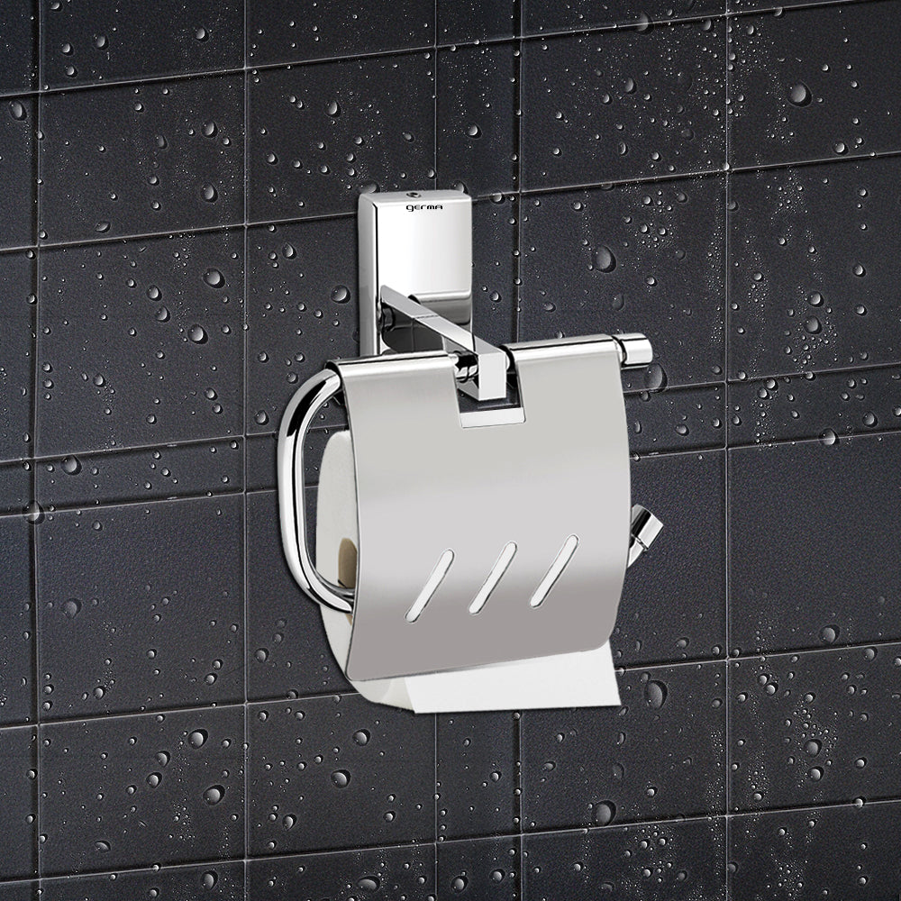 Germa Sanitarywares 304 Stainless Steel Toilet Paper Holder with Flap Guard for Bathroom | Toilet Tissue Paper Holder | Tissue Paper Bundle Holder | Paper Roll Holder | Bathroom Accessories (Chrome)
