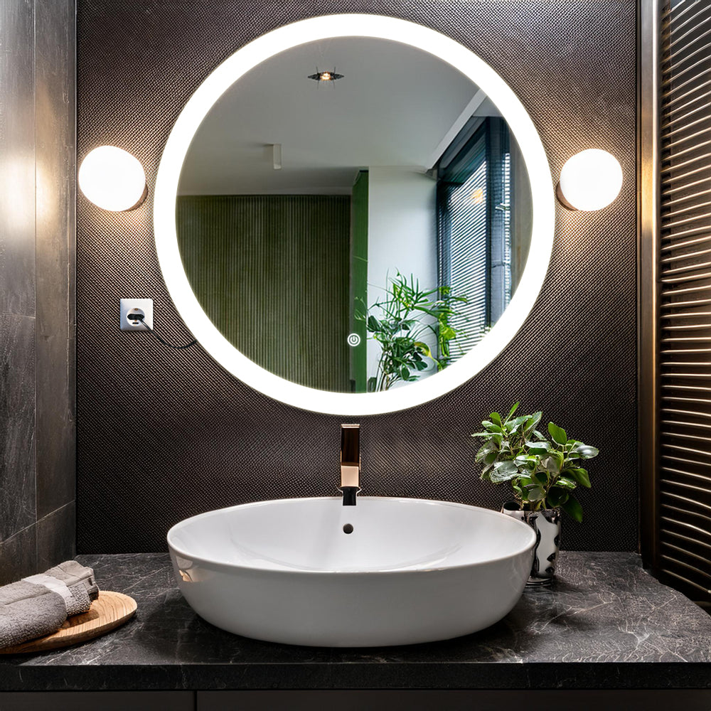 Germa Edge Light LED Mirror for Bathroom with 3Lights Color Tone and Touch Sensor/Designer Mirror for Dressing,Living & Bed Room/Dimmable and Memory Function Wall Mirror–Round(24x24Inch)