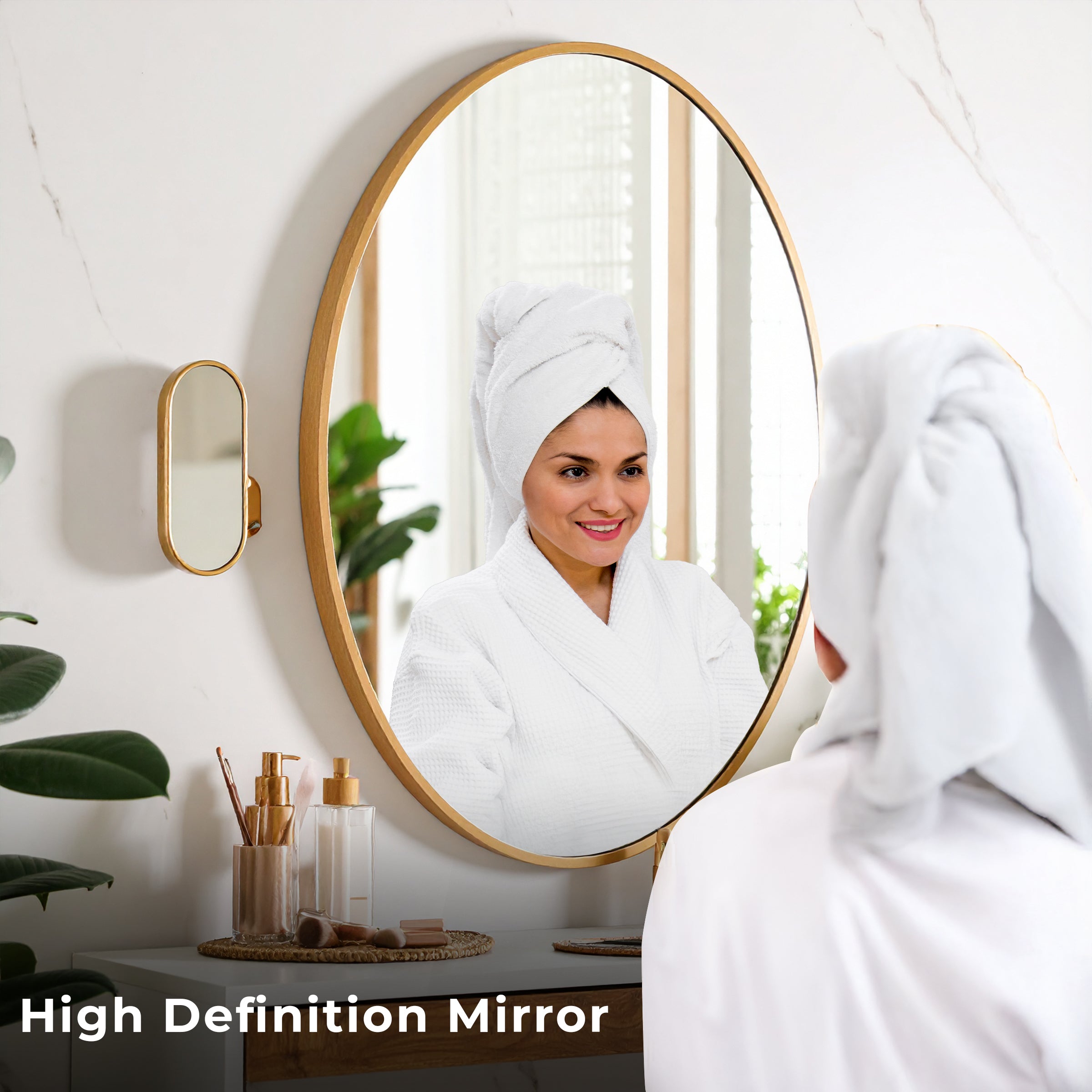 Germa Aluminium Brushed Framed Mirror for Bathroom | Wall Mounted Shatter Proof | Decorative HD Vanity Mirror for Bathroom | Living | Bed Room | Oval Shape (18x24)