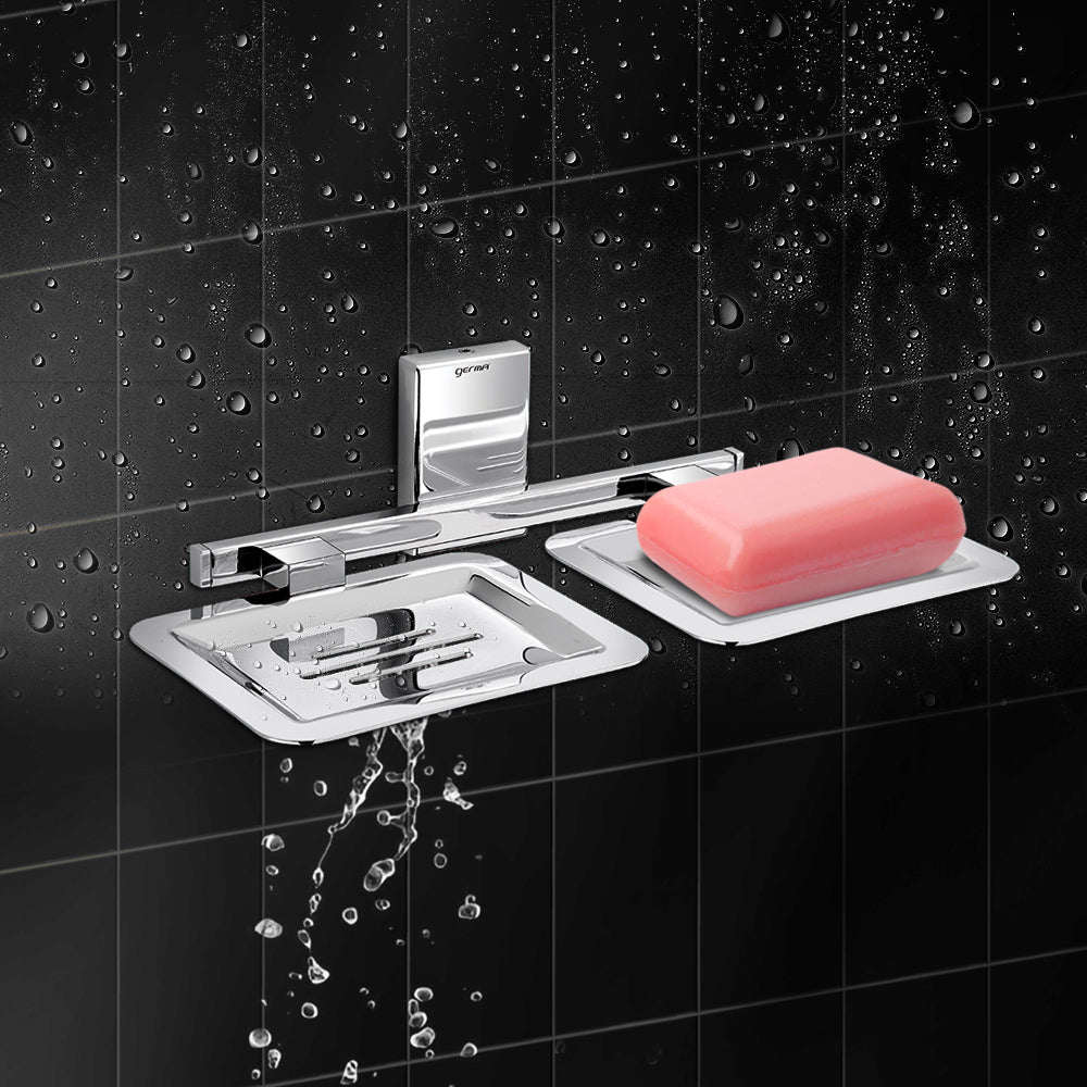 Germa Sanitarywares 304 Stainless Steel Double Soap Dish Holder for Bathroom | Soap Stand for Wash Room | Soap Case | Bathroom Accessories (Chrome)