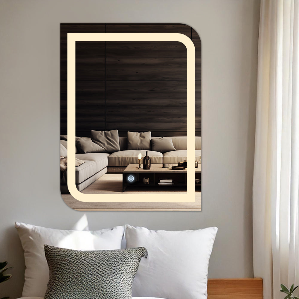 Germa One Side Curve Edge LED Mirror for Bathroom with 3Lights Color Tone and Touch Sensor/Designer Mirror for Living&Bed Room/Dimmable and Memory Function - Rectangle(18x24Inch)