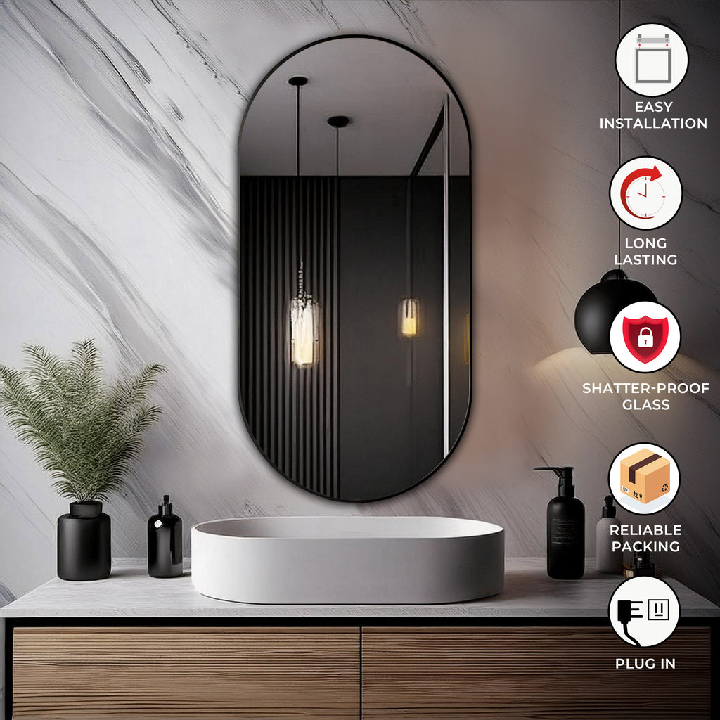 Aluminum Frame Mirror - Capsule Shape 90cm x 45cm