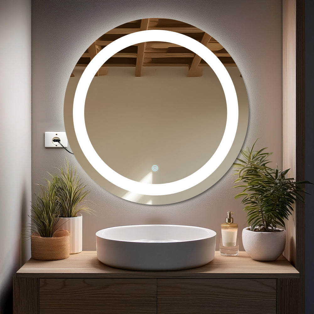 Germa LED Mirror for Bathroom with 3Lights Color Tone and Touch Sensor/Designer Mirror for Dressing,Living & Bed Room/Dimmable and Memory Function Wall Mirror–Round Shape(24x24Inch)
