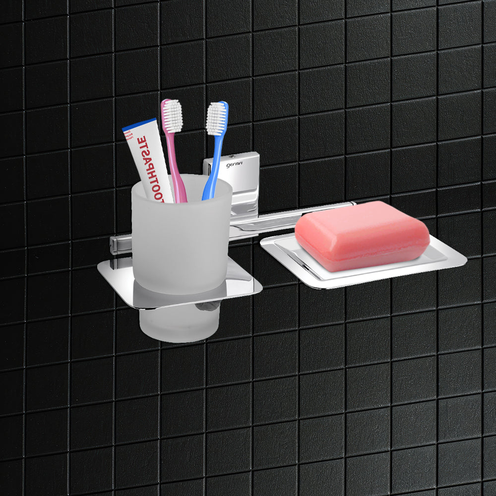 Germa Sanitarywares 304 Stainless Steel Soap Dish with Tumbler Holder for Bathroom | 2 in 1 Soap Holder with Tumbler Holder | Soap Dish | Tumbler Holder | Bathroom Accessories (Chrome)