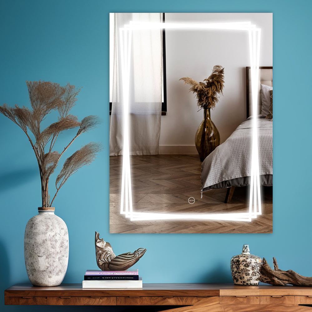 Germa LED Mirror for Bathroom with 3Lights Color Tone and Touch Sensor/Luxury Designer Mirror for Living & Bed Room/Dimmable and Memory Function Wall Mirror–Rectangular Shape(18x24Inch)