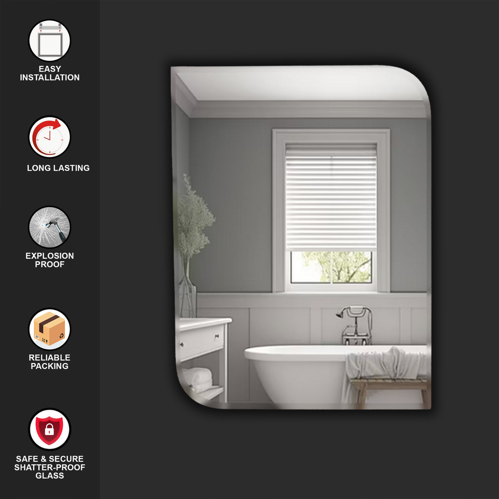 Germa One Side Curve Edge & Rectangular Wall Mounted Frameless Mirror With Beveled Edges/Wall Mirror For Bathroom/Living Room/Bed Room/Dressing Room 18x24inch