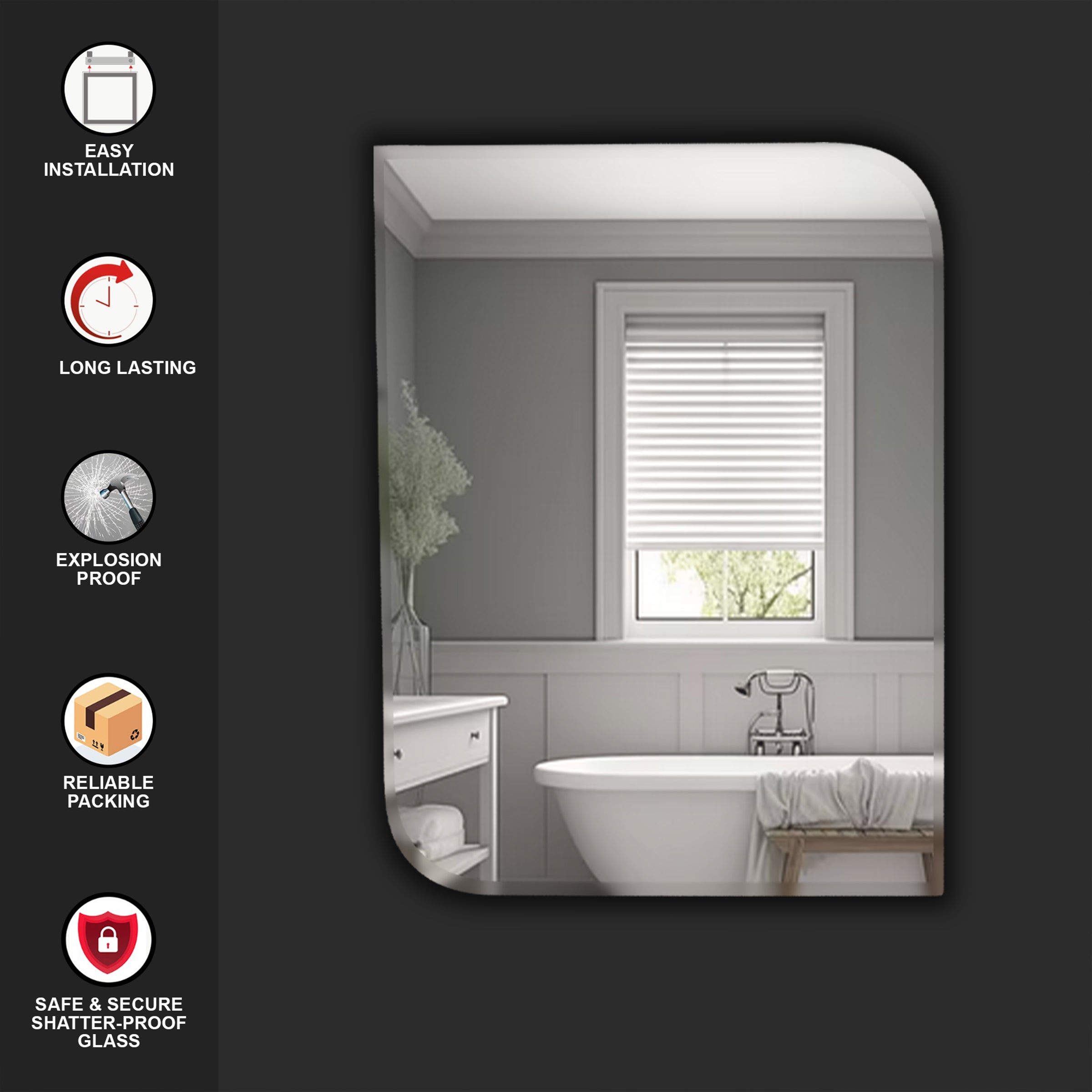 Germa One Side Curve Edge & Rectangular Wall Mounted Frameless Mirror With Beveled Edges/Wall Mirror For Bathroom/Living Room/Bed Room/Dressing Room 18x24inch